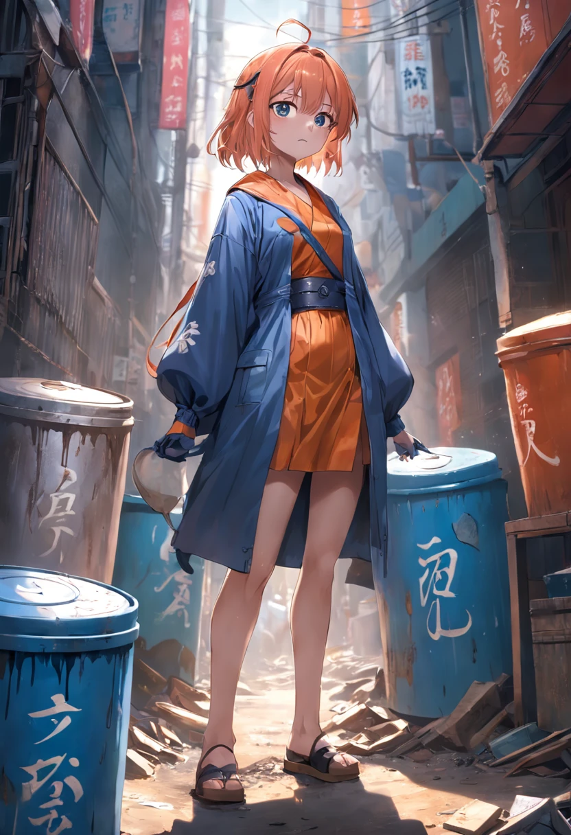 dirty,Very big,Drums,Tin,Silver,Coppery,dustbin,People karma,No men,No women,1 trash can,1 canister,Frontview,8K image quality,the anime