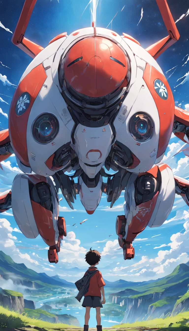 A boy controls a quadcopter drone，in style of hayao miyazaki，ultra fine detailed，Unique angle
