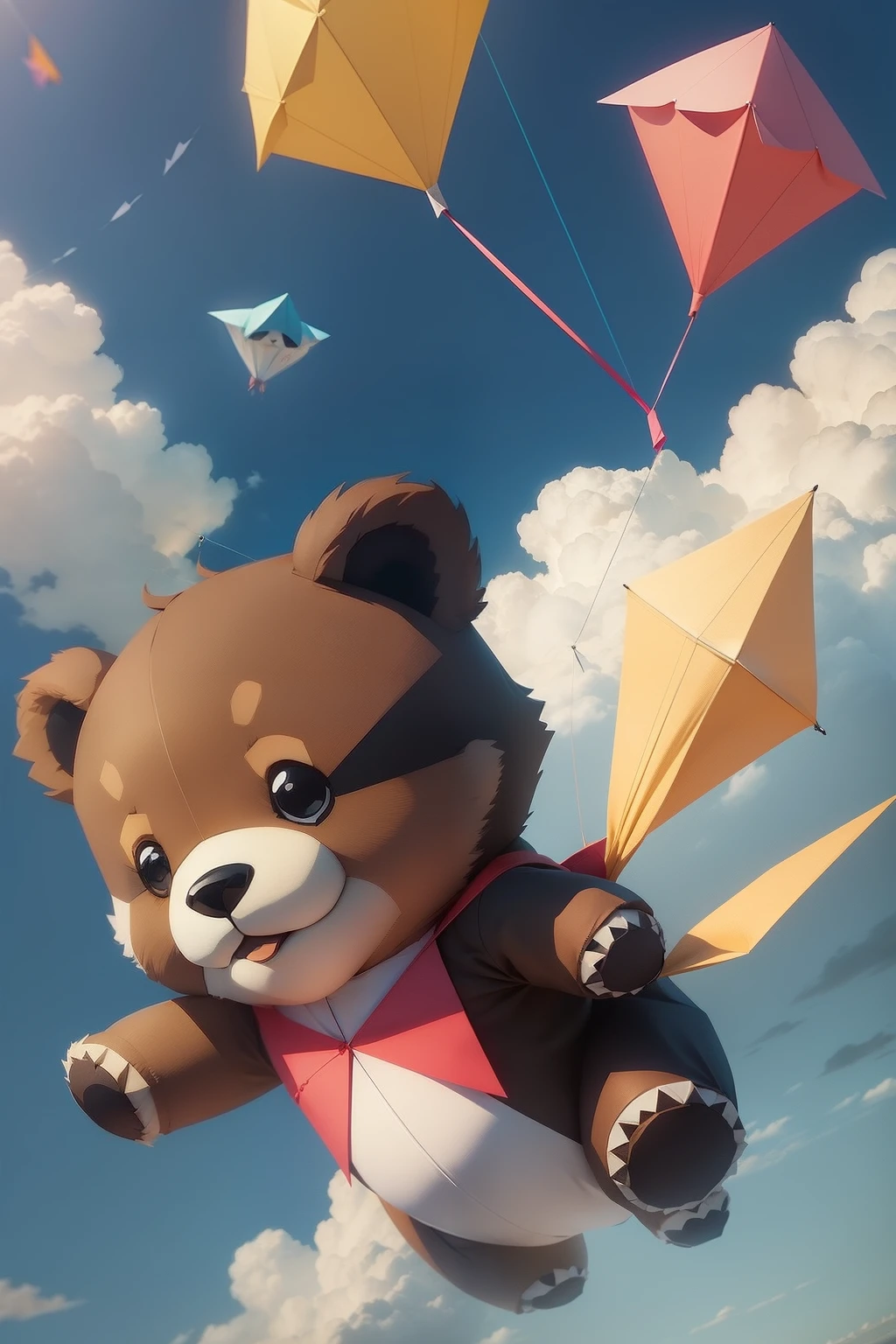 Cute bear flying kite,style of anime,origami art