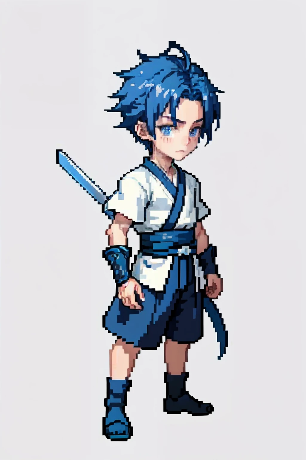 (Masterpiece), Top quality, Best quality), pix, Pixel art,1 boy,16 yearfull bodyesbian, Hanfu Swordsman,Pale skin, Little teenage boy,ng whitr hair, Calm face,