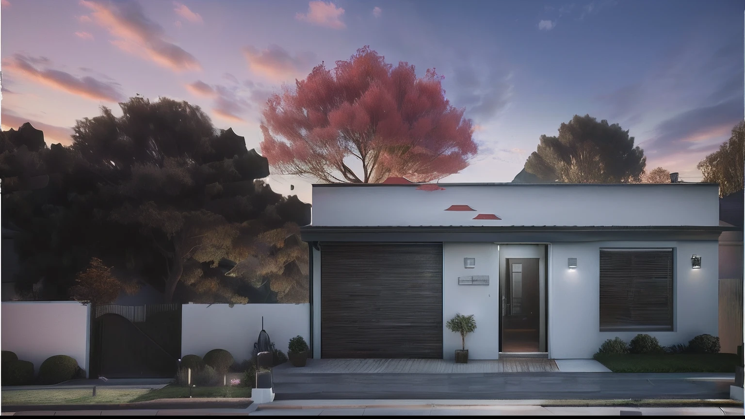 There is a white house with a red roof and a tree, renderizado no lumion pro, lumion rendering, high-quality render, semi-realistic rendering, renderizado em v-ray, high-quality render, renderizado em lumion, renderizado em vray, renderizado em povray, a photorealistic rendering, beautifully detailed render, Photorealistic rendering