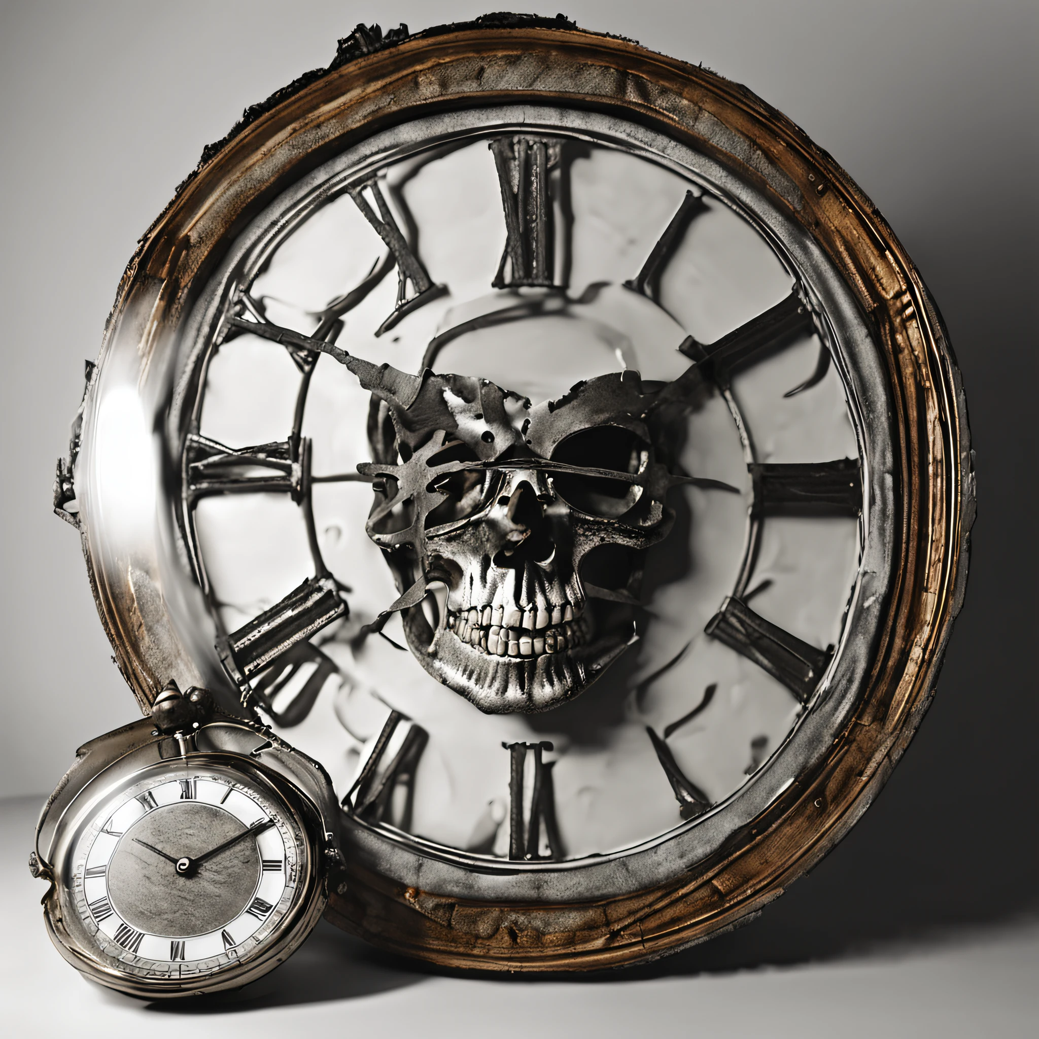 (Realistic, photo-realistic:1.4), (1skeleton), bored face in front of a clock, best quality, master part, ultrahigh-resolution, (fotografia realista:1.4), Surrealismo, Semelhante a um sonho,FusionArt, magia das sombras, Darkness Control, furtividade, passo da sombra, Umbral spells, hidden blade,
