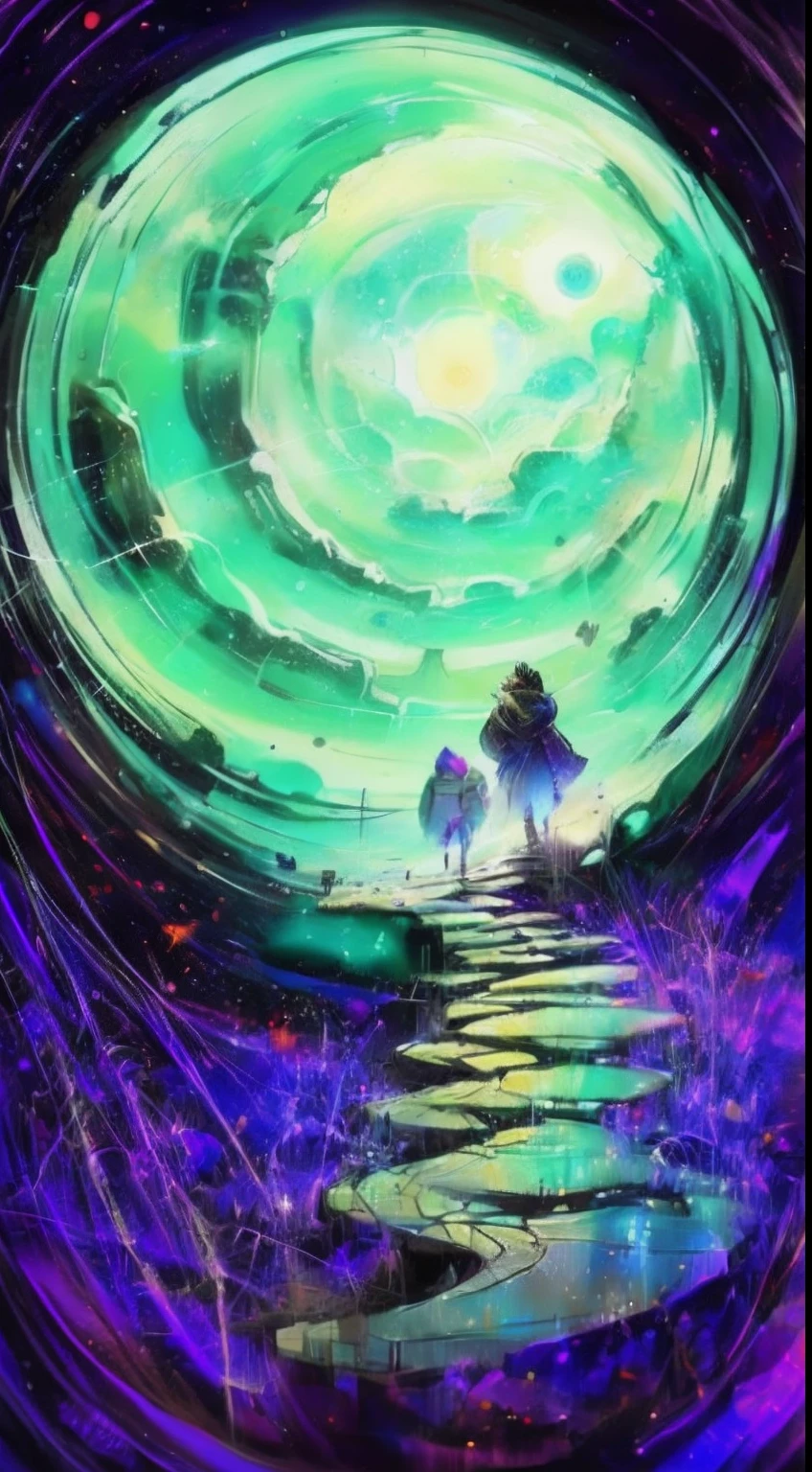 person, standing in front of a space portal overlooking the sun, cyril rolando and goro fujita, gateway to another universe, Inspired by Cyril Rolando, gateway to another dimension, world, visible only through the portal, High quality fantasy stock photo, portal to another world, portal to outer space, In the style of Cyril Rolando, Looking into space, Universe, Magical Galactic Portal, The Cycle of the Stars, God