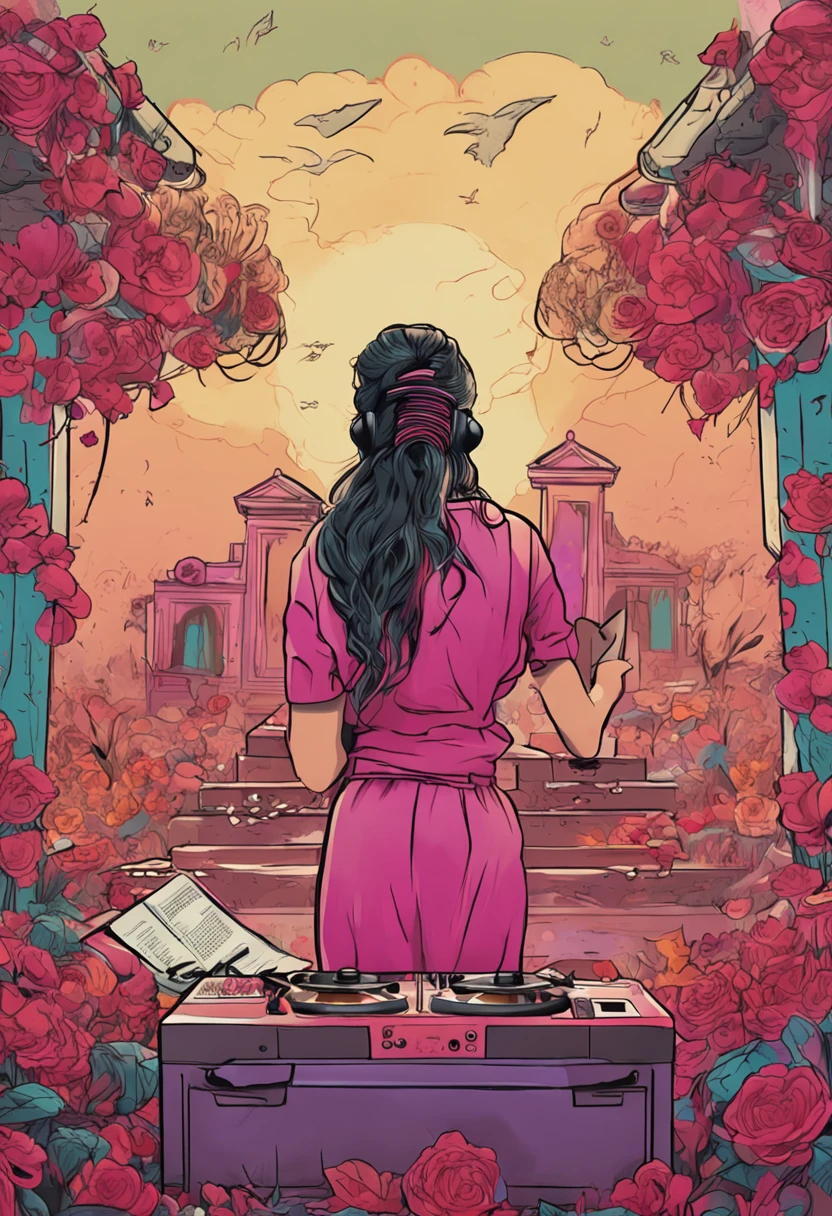female dj djing at the cemetery at a funeral to honor the fallen