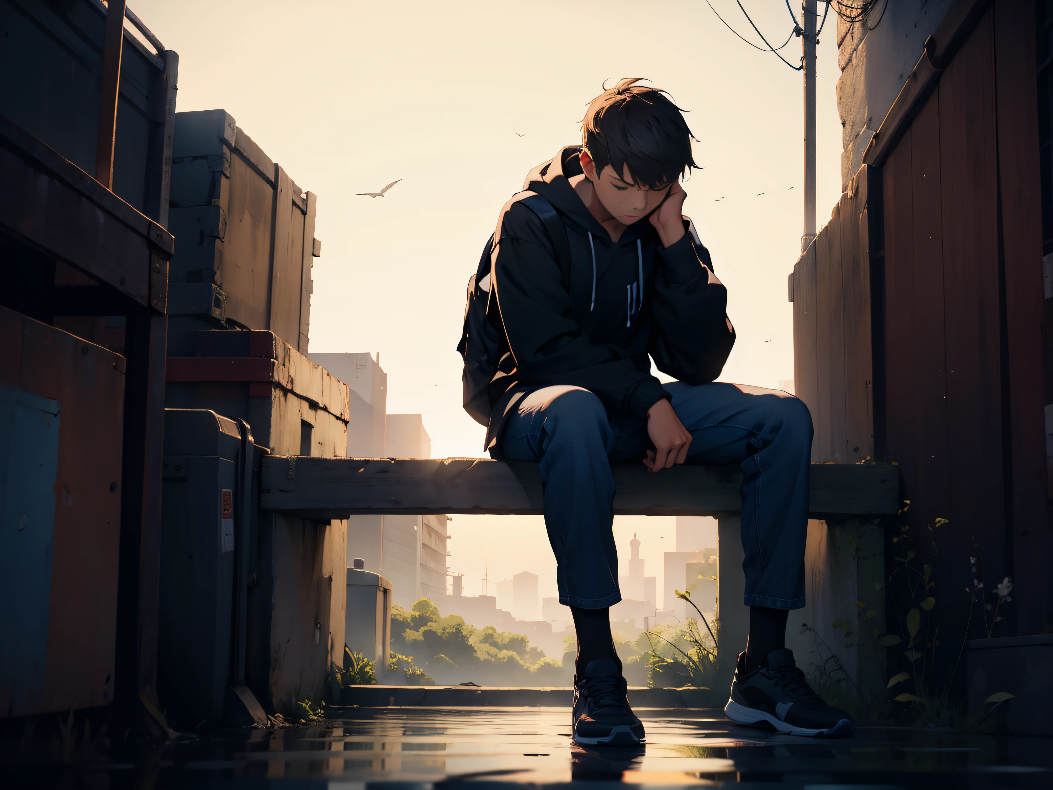 Lonely teenager sitting in contemplation