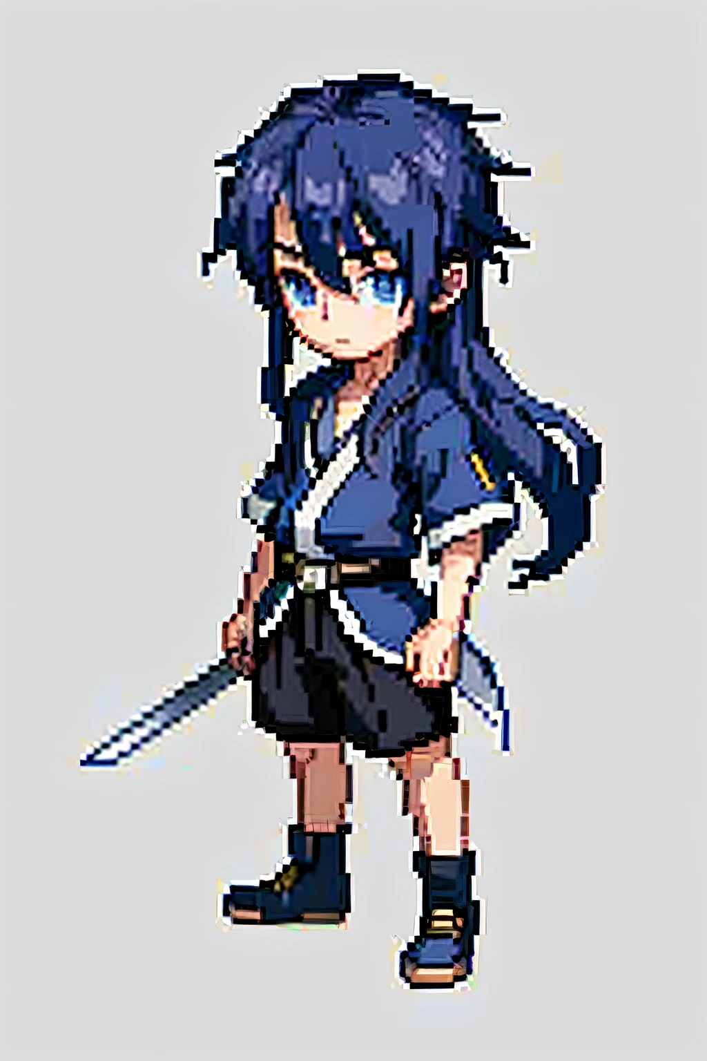 (Masterpiece), Top quality, Best quality), pix, Pixel art,1 teenage boy,1 Old style, full bodyesbian, Hanfu，swordsman，Don Dao，Pale skin, Little teenage boy, Blue eyes, long whitr hair， Calm face,