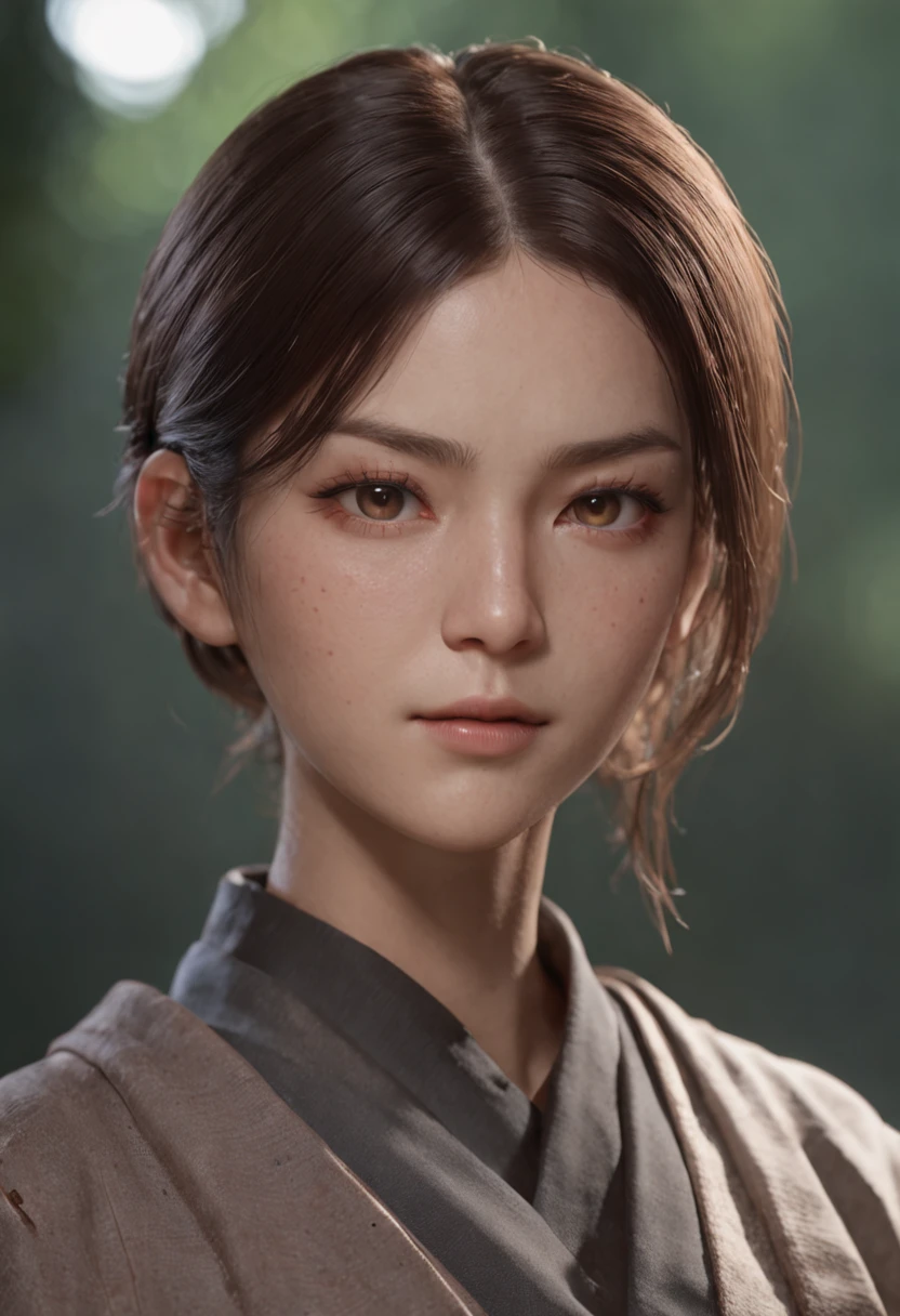 Portrait of Nobara from Jujutsu Kaiesn" hyper detailed" full body character " oily smooth skin" sharp detailed face," detailed eyes" Sukuna Looking at the camera"CGI, super realistic, Nobara looking at the viewer, seducive look, pretty eyes, sharp, 8k resolution, masterpiece, trending on art station