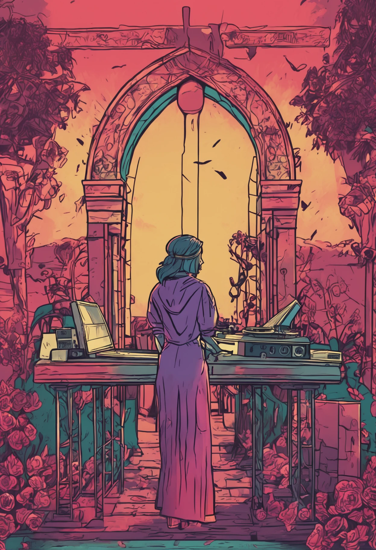 female dj djing at the cemetery at a funeral to honor the fallen