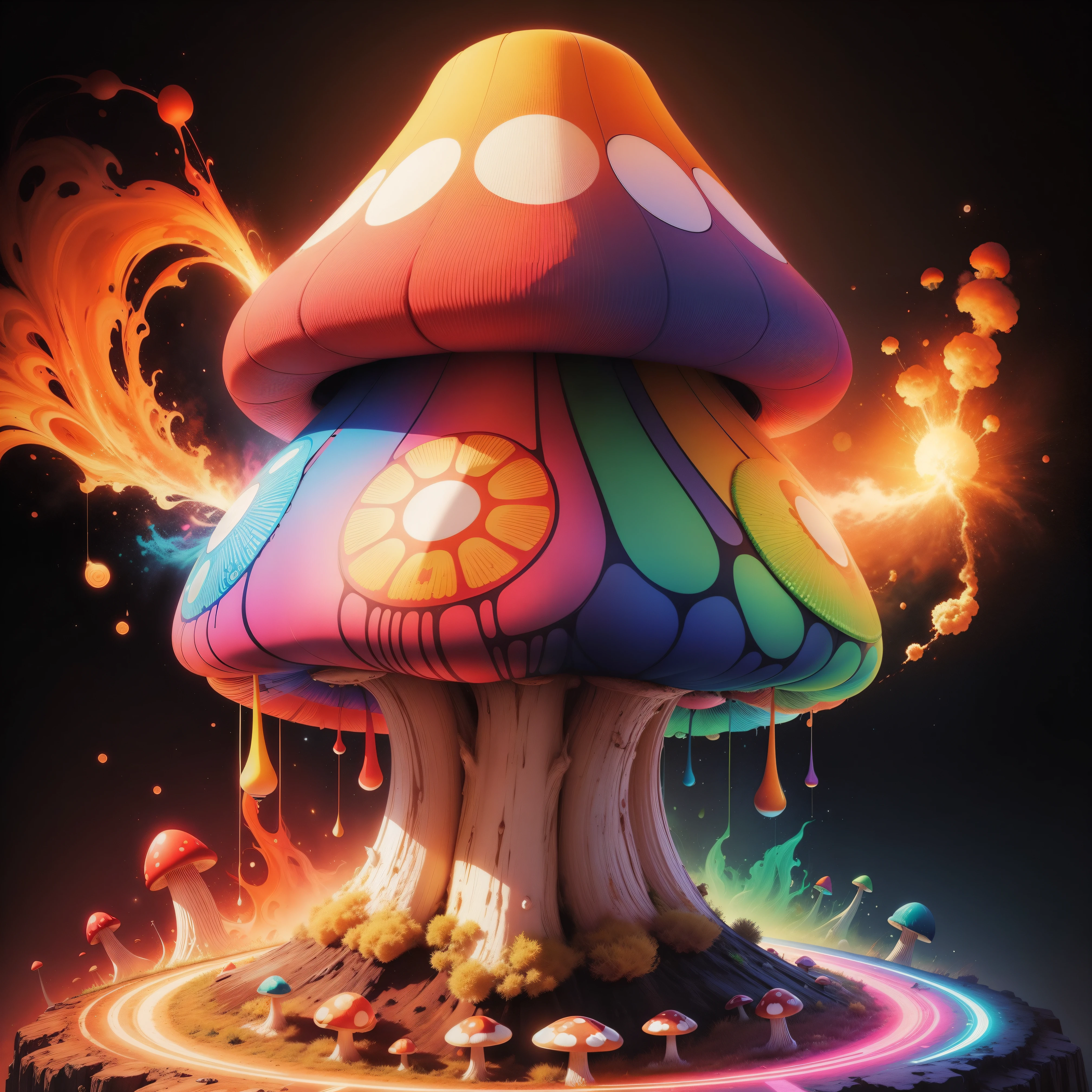 psychedelic mushroom cloud, arte vetorial, logo marca, colorida, symbolic, loja de roupa, technological