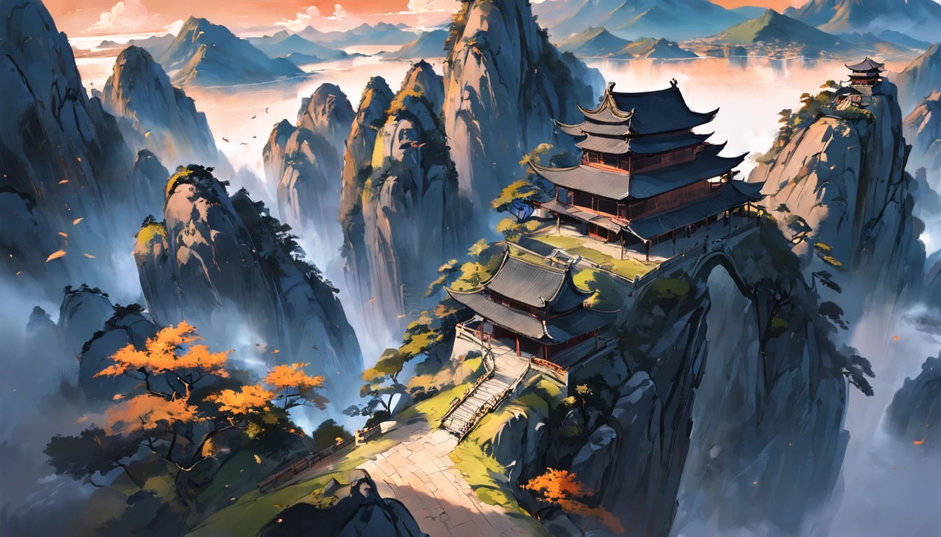 Ancient Chinese landscapes，mountain ranges，rios，Farming, field, Tano, Auspicious clouds，rays of sunshine，tmasterpiece，super detailing，Epic composition，hyper HD，high qulity，extremely detaile，offcial art，Unity8k wallpapers，super detailing，Intentional realm, 32k -- v 6