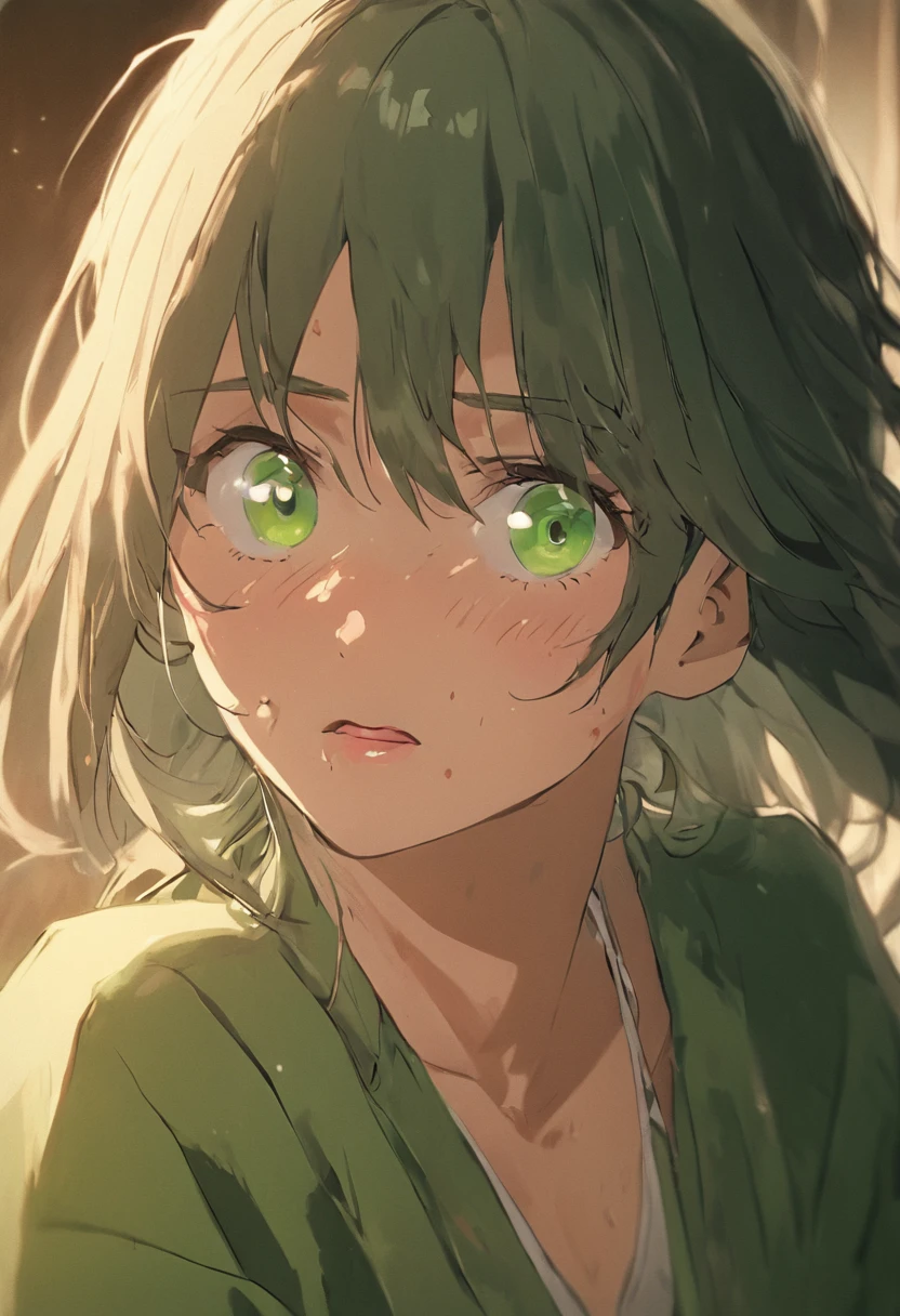 A close-up of a person with an ahegao expression, looking directly at the camera. Soft lighting highlights the contours of the face, while the blurred background features subtle shades of blue and green. The person has slightly messy hair,naked, conveying a sense of naturalness and authenticity. the style is minimalist, focusing on the details of the face and eyes, that reflect a soft light, creating a charming and welcoming effect.
brown skin, tanned, pink nipples