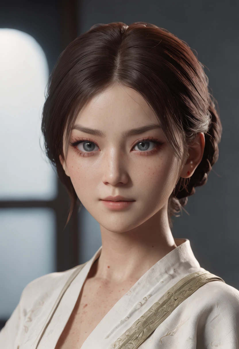 Portrait of Nobara Kagusagi, inspired from Jujutsu Kaiesn, hyper detailed" full body character " oily smooth skin" sharp detailed face," detailed eyes" Sukuna Looking at the camera"CGI, super realistic, Nobara looking at the viewer, seducive look, pretty eyes, sharp, 8k resolution, masterpiece, trending on art station