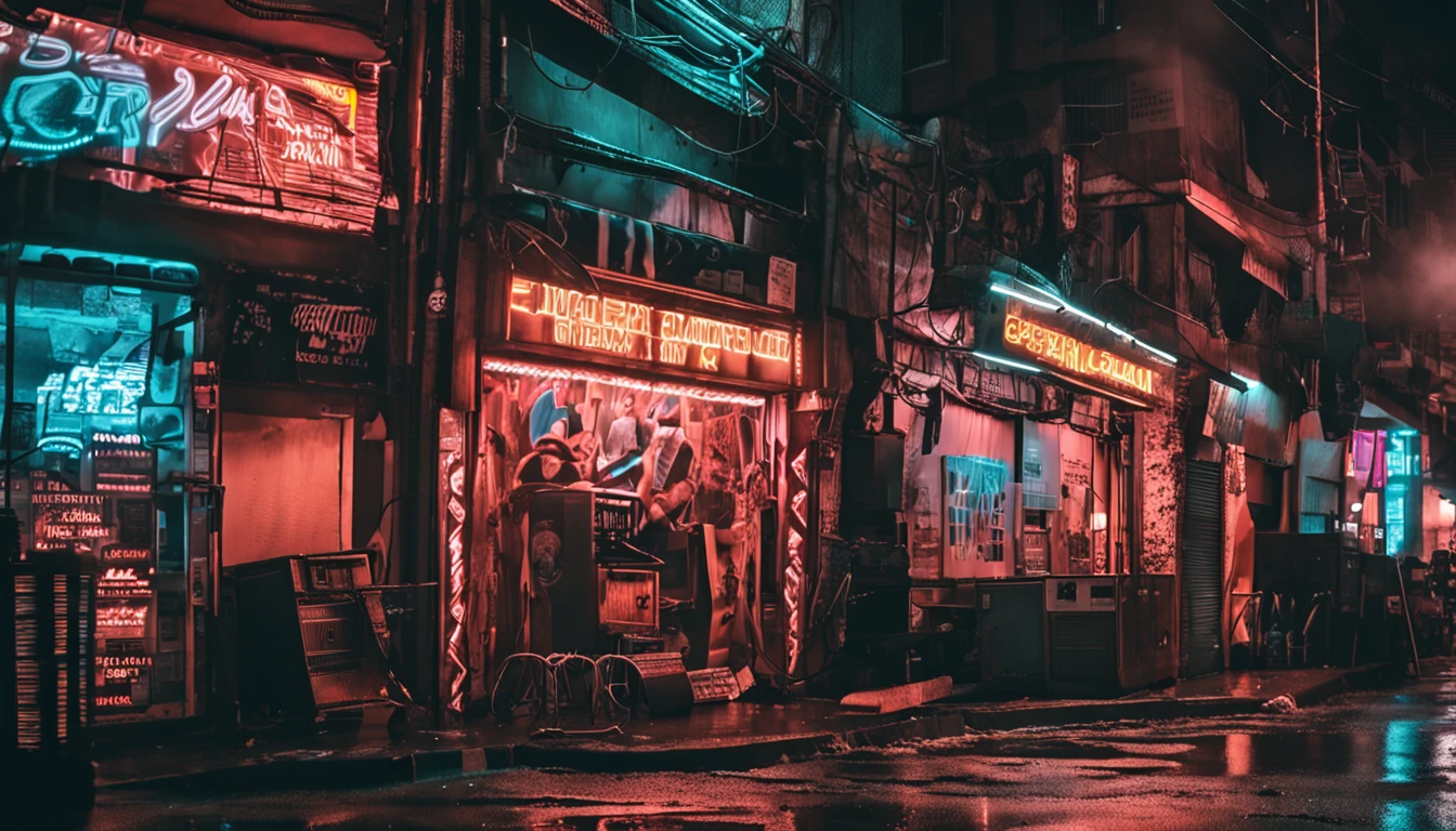Perssonage Cyber Punk，Edificios urbanos，Con fondo ?????，tmasterpiece，True restoration，Mejorar los detalles，Fujifilm XT3 Una obra maestra de la pintura realista，Mejor calidad，8k UHD，digital SLR camera