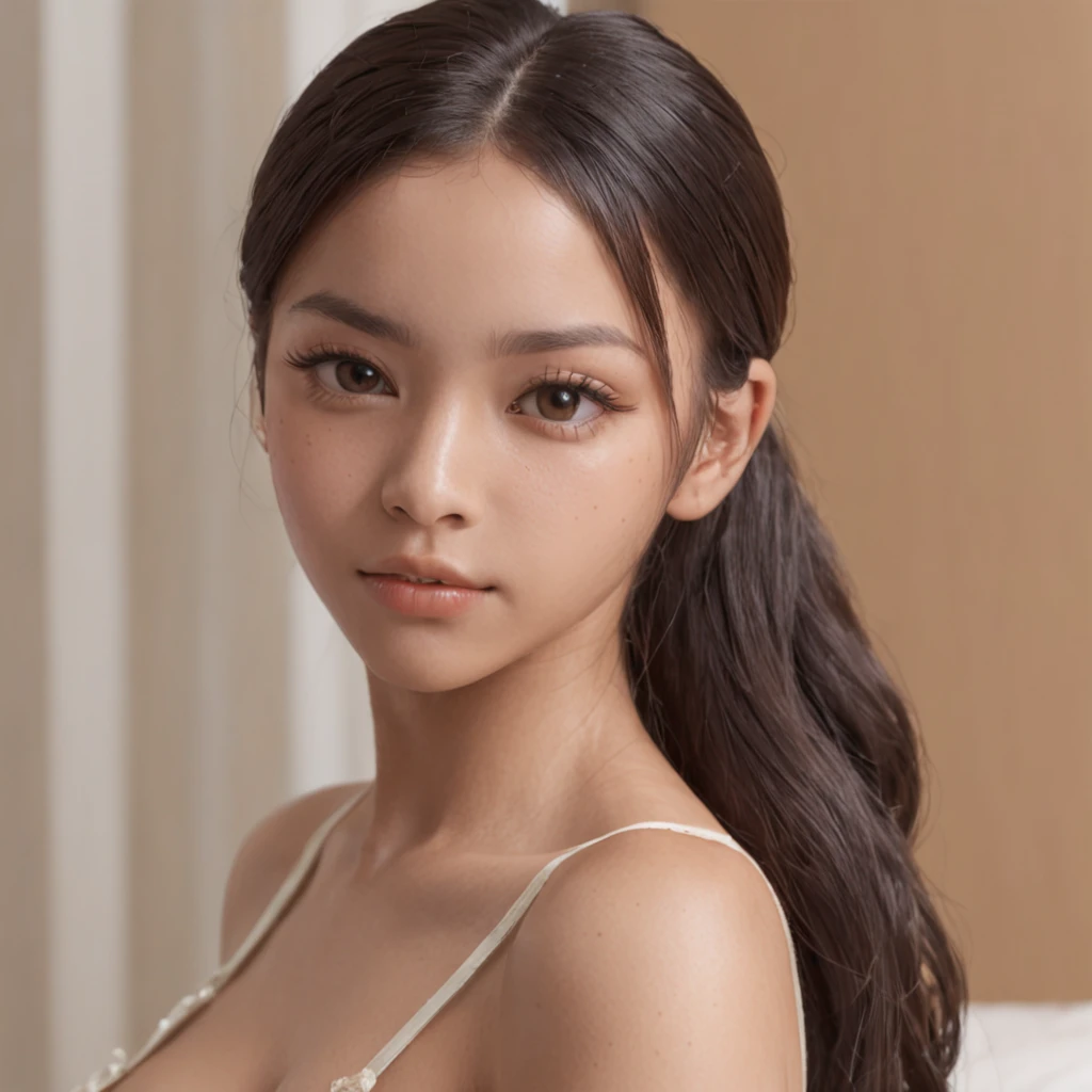 best quality, high detail, (detailed face), detailed eyes,((best quality, masterpiece)), ((2 caramel skinned African girl)), school uniform, (arms at side:1.2), groin,big hip bones, ponytail, black hair, (((underboob))), standing, indoors, facing side ways,bedroon in bed, selfy