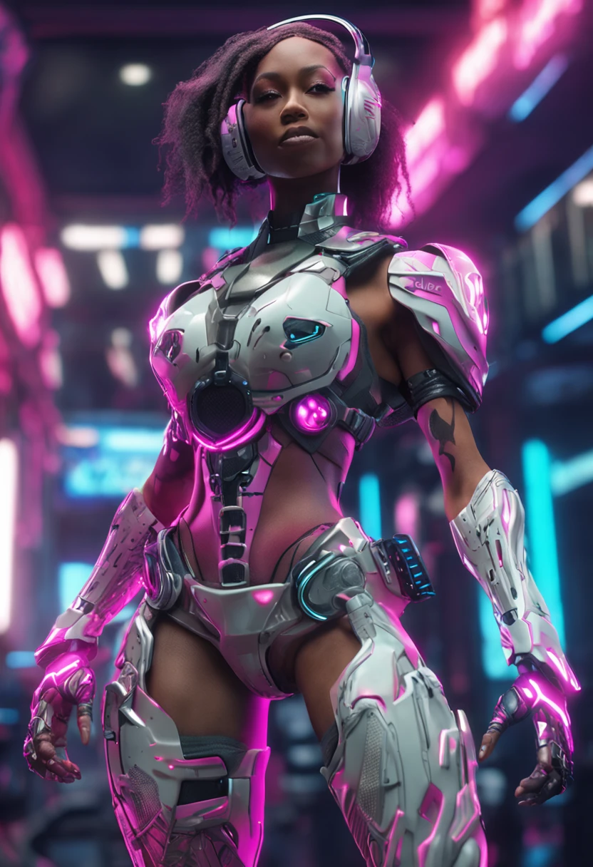savage girl. Anthropomorphic beautiful - looking cyborg girl. Detailed visualization hip-hop, sci-fi ship crew, in mid-air gangsta West Coast hip-hop stance, intense dancing moving choreography, gang signs, representing space gang flashy corridoor light show bright rbg lights insane incarnate details