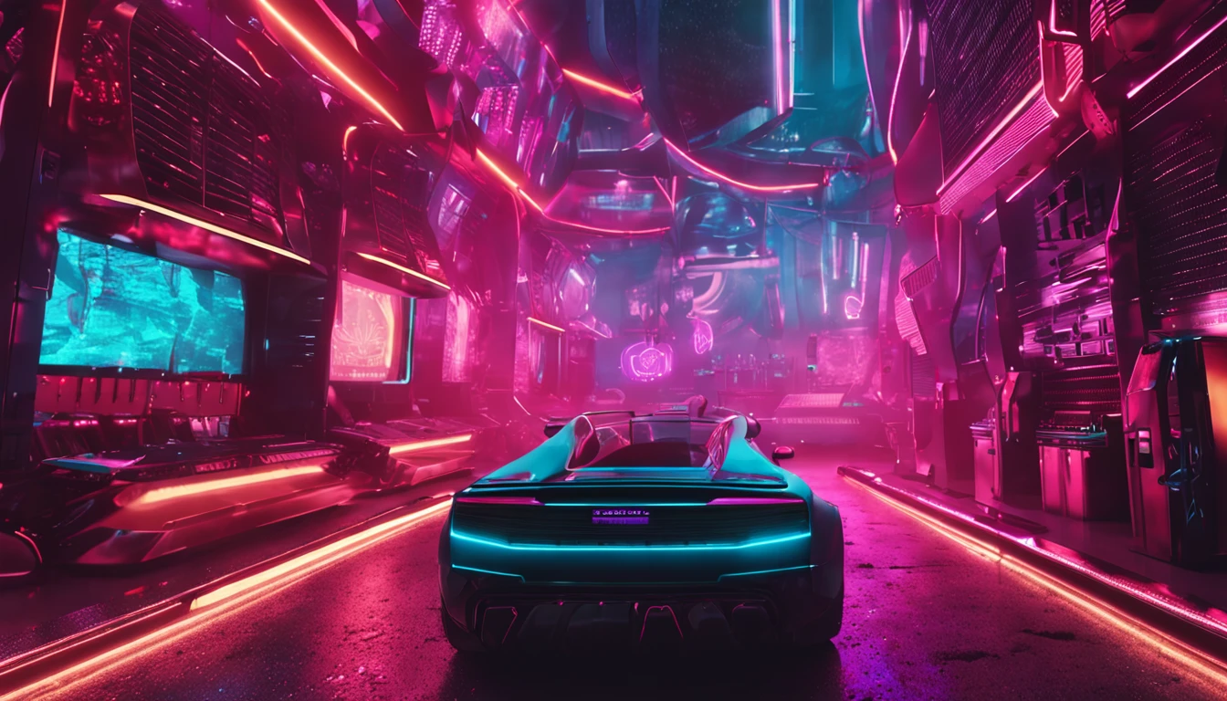discoteca, Entorno futurista, cyberpunk, 8k