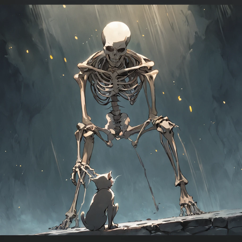 (Realistic, photo-realistic:1.4), (1skeleton hold a cat), (esqueleto com um gato no colo), melhor qualidade, master part, ultrahigh-resolution, (fotografia realista:1.4), Surrealismo, Semelhante a um sonho,FusionArt, magia das sombras, Darkness Control, furtividade, passo da sombra, Umbral spells, hidden blade,