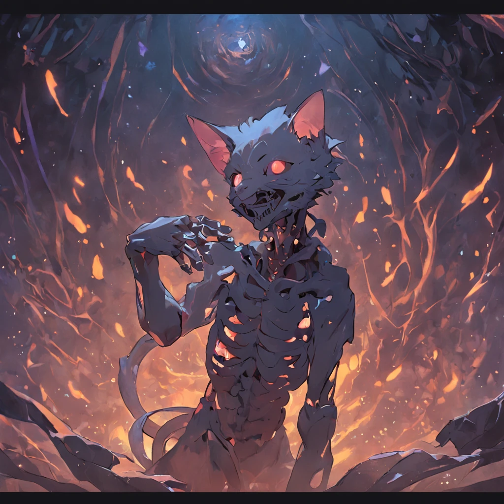 (Realistic, photo-realistic:1.4), (1skeleton hold a cat), (esqueleto com um gato no colo), melhor qualidade, master part, ultrahigh-resolution, (fotografia realista:1.4), Surrealismo, Semelhante a um sonho,FusionArt, magia das sombras, Darkness Control, furtividade, passo da sombra, Umbral spells, hidden blade,