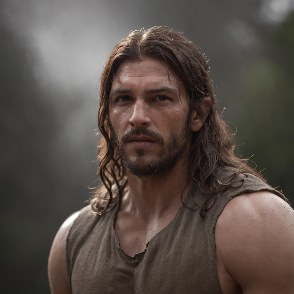 (Professional 3D rendering:1.3) de (Realistic:1.3) foto de arte mais bonita do mundo，soft features, brilliant male heroes, ((Epic hero rough fantasy muscular man wet hero angry look long hair short beard and fierce expression in dynamic pose, fantastic location, majestoso ambiente desordenado)), corpo inteiro 8k unidade render, action shot, poros da pele, very dark lighting, sombreamento pesado, circunstanciado, rosto detalhado, (Vibrando, Fotografia realista, Realistic, Dramatic, Escuro, foco nítido, 8k), (Roupas de couro velhas danificadas pelo mau tempo:1.4), ((((Use peles)))), (intrincado:1.4), decadente, (altamente detalhado:1.4), Pintura digital, rendering by octane, art stations, conceito-arte, liso, foco nítido, illustration, germe da arte, (Loish:0.23), Wlop Ilya Kuvshinov, e greg rutkowski e alphonse mucha gracias, (global ilumination, studiolight, light volumetric), chuva forte, floating particles, patife, fantasia, Nosso, Corpo inteiroesbiano, ((Fundo escuro e antigo da cidade:1.3)),CGSesociedade,art stations