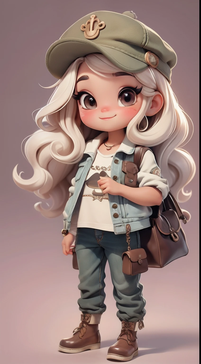 Create a series of cute cute baby chibi style dolls with a cute safari theme, each with lots of detail and in an 8K resolution. All dolls should follow the same solid background pattern and be complete in the image, mostrando o (corpo inteiro, incluindo as pernas: 1.5)
Boneca Mini Safari: Chame-a de Marina. Ela deve ter cabelo pequeno em tom preto marrom. Seus olhos devem ser grandes e expressivos, with long eyelashes and rosy cheeks. Sorriso delicado e branco. Marina deve estar vestida com uma jaqueta, Camiseta, pants and an ornate safari hat. She must hold safari accessories. Certifique-se de adicionar detalhes nas roupas, such as buttons and pockets, sapato bonito
Certifique-se de adicionar sombras, texturas e detalhes nos cabelos, roupas, Safari utensils, to make them even more adorable and charming.