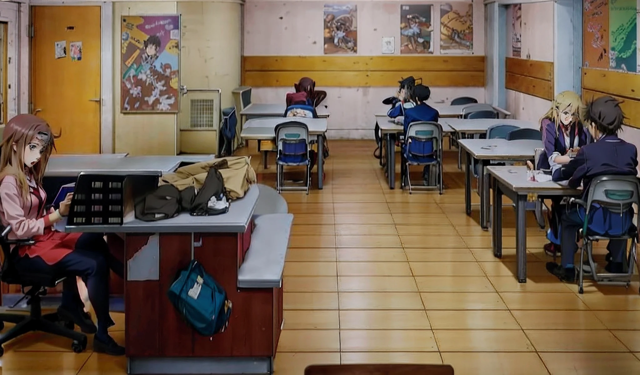 Anime scene of students sitting in classroom at desk, typical anime classroom, anime movie scene, anime movie screenshot, anime scene, incredible anime movie scene, still from tv anime, screenshot from the anime film, Today's featured anime stills, anime movie backgrounds, tokyo anime anime scene, style of madhouse studio anime, screenshot from guro anime, colorful anime movie background