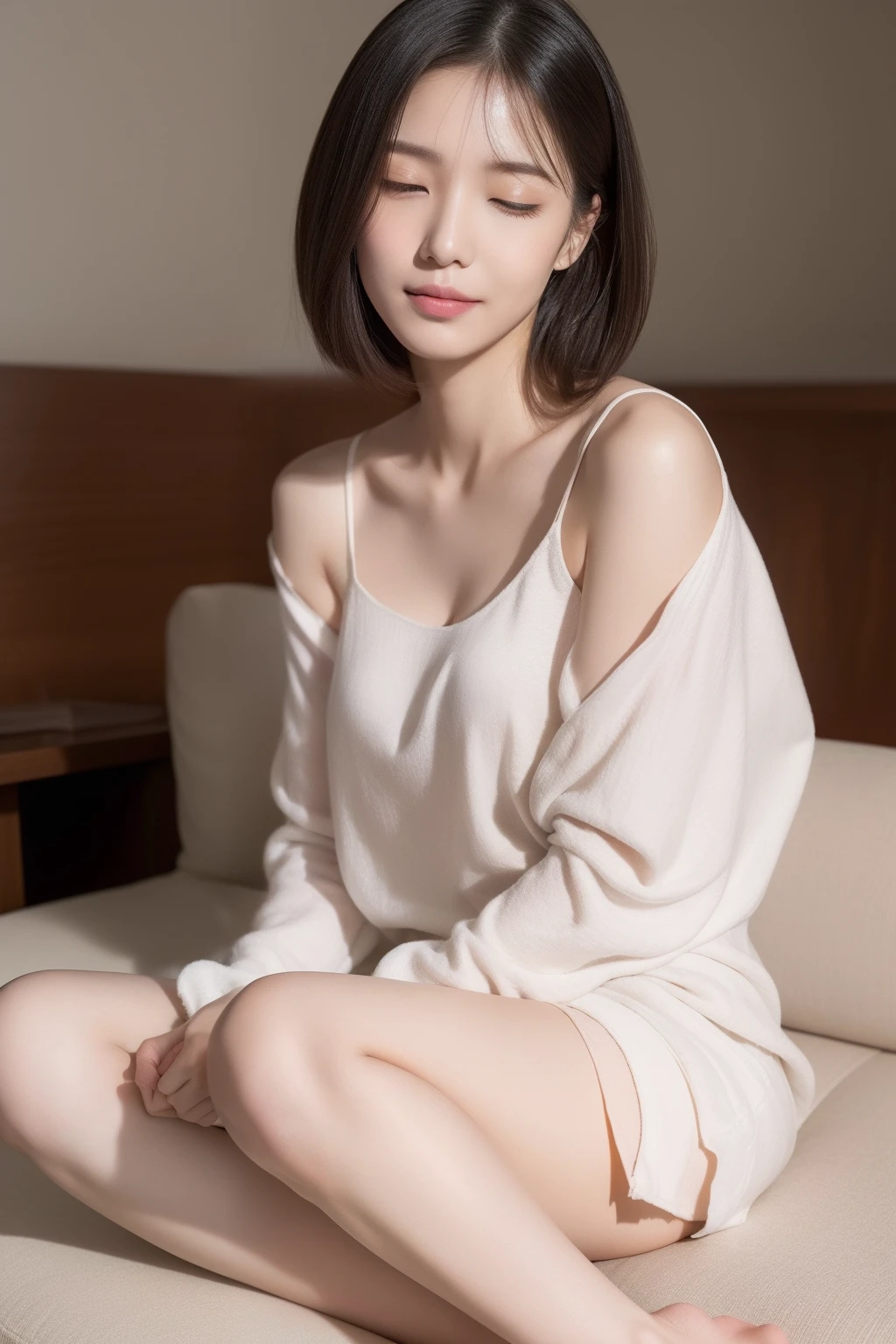 Highest quality,masterpiece,Ultra-high resolution,Original photo,Ultra-high resolution，Three beautiful 25 year old women，Flashy makeup using red eyeshadow，Big smile，Short cut with side waves，Completely naked、Spread your legs、Completely naked