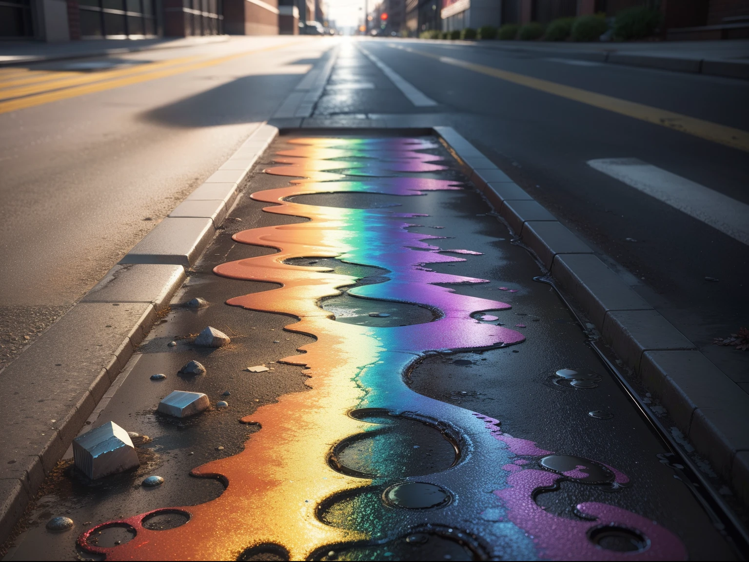rainbow plasm, molten aluminum, sidewalk, 8k