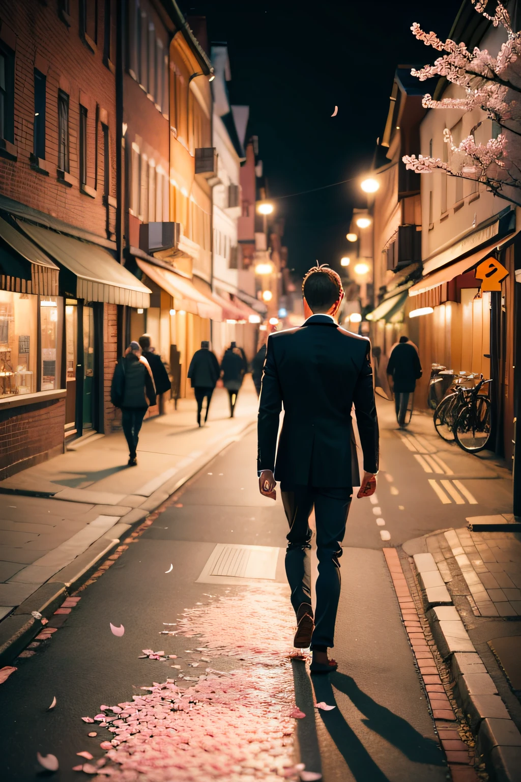 natta,On the way home from work,towns,Cherry blossom petals,underfoot,Man looking down and leaving