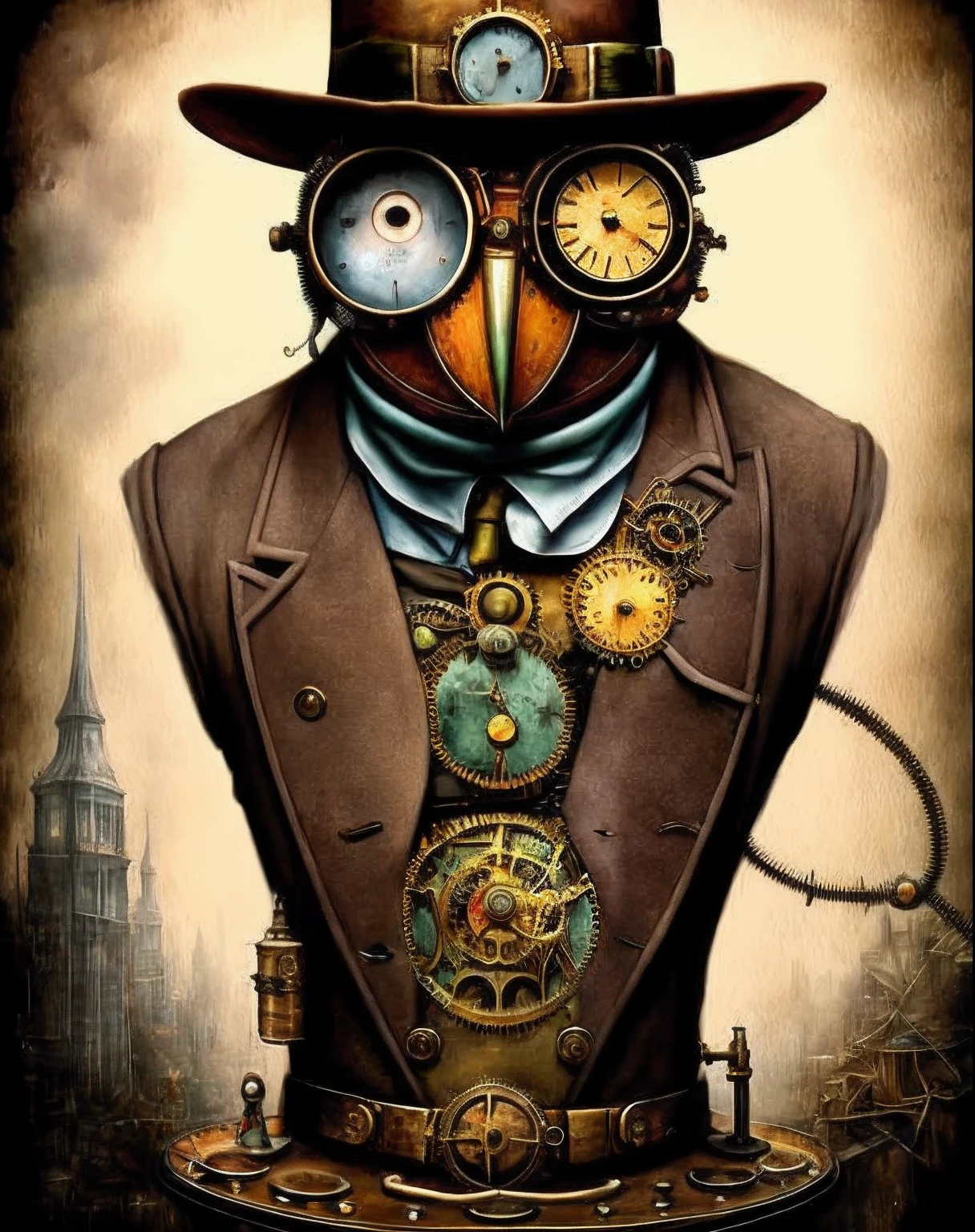 wtrcolor style, surrealism, anthro, Award winning ultra realistic Full body watercolor painting of an (((anthropomorphic))) Evil ((Steampunk)) owl, 10k high resolution, ink drips, Perfect Skin, Perfect hands, nffsw, high quality macro photo, render, colorfulsurrealismai, eonn,