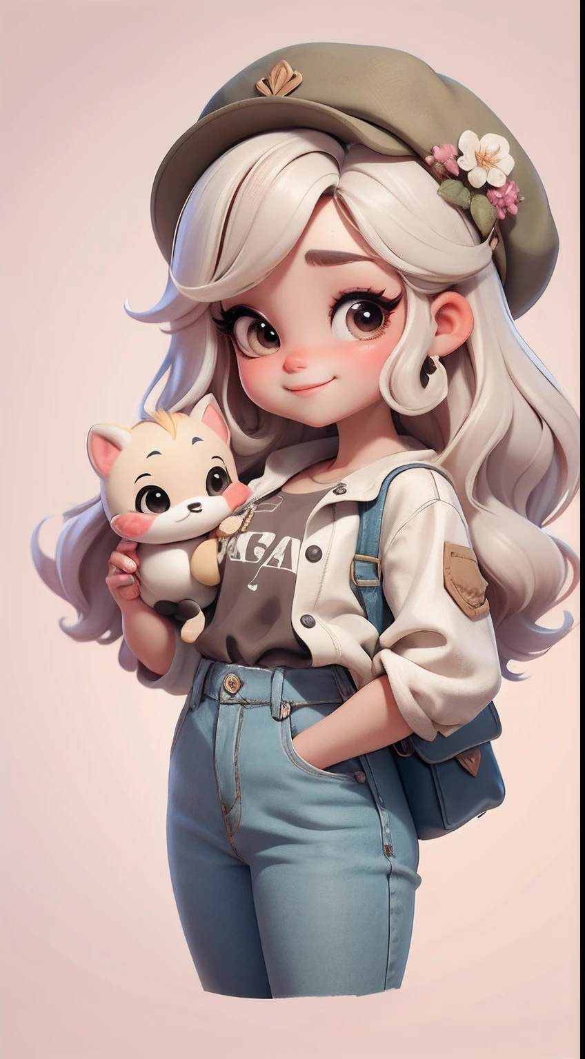 Create a series of cute cute baby chibi style dolls with a cute safari theme, each with lots of detail and in an 8K resolution. All dolls should follow the same solid background pattern and be complete in the image, mostrando o (corpo inteiro, incluindo as pernas: 1.5)
Boneca Mini Safari: Chame-a de Marina. Ela deve ter cabelo pequeno em tom multicolorido. Seus olhos devem ser grandes e expressivos, with long eyelashes and rosy cheeks. Sorriso delicado e branco. Marina deve estar vestida com uma jaqueta, Camiseta, pants and an ornate safari hat. She must hold safari accessories. Certifique-se de adicionar detalhes nas roupas, such as buttons and pockets, sapato bonito
Certifique-se de adicionar sombras, texturas e detalhes nos cabelos, roupas, Safari utensils, to make them even more adorable and charming.