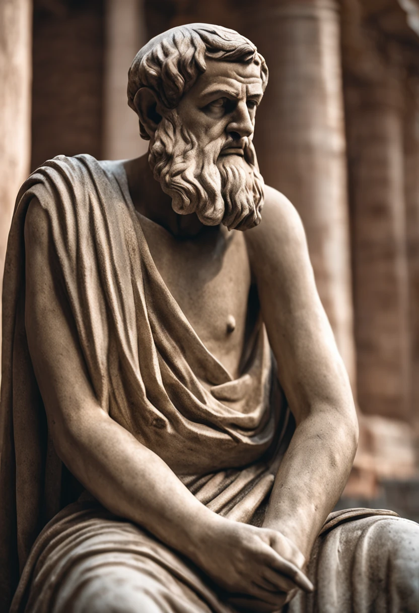 cinematic photo of the Greek philosopher Plato sitting looking forward