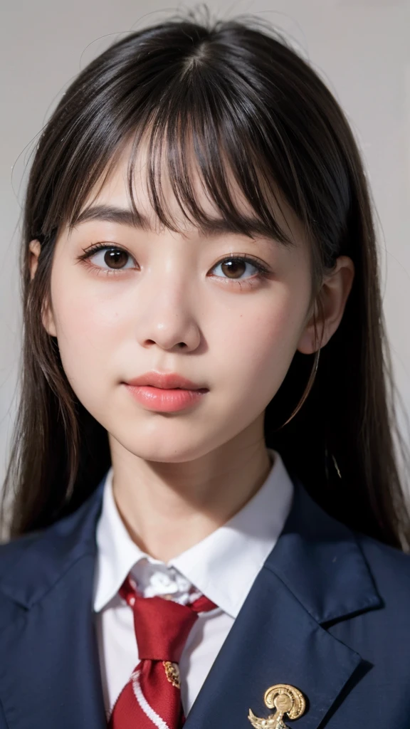 ulzzang -6500-v1.1, (Raw foto:1.2), (Photorealsitic:1.4), a beautiful detailed girl, extremely detailed eye and face, Oversized smile,beatiful detailed eyes, Ridiculous, Frontal Face,head shot, Front view, unbelievable Ridiculous, huge filesize, ultra-detailliert, hight resolution, ighly detailed, top-quality, masterpiece, Kemomimi, ((Japanese girls' high school uniform)), illustratio, ighly detailed, nffsw, unification, 8k wallpaper, magnifica, finely detail, masterpiece, top-quality, Highly detailed ticker uniform 8K wallpaper, Light on the Face、电影灯光、16yo girl,At the intersection