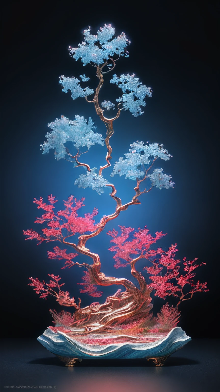 best quality, realistic, photorealistic, ultra detailed, Rich colors,blue colors,in pink,red colour,cyan colors,golden colored,argent
((Miniature landscape)),(The Chinese architecture),Divine Tree,透光
highly detailed carving on "southern ice" porcelain,
Ultra wide angle,Accent Lighting,Volumetric Lighting,backlighting, (detailed light),((an extremely delicate and beautiful)),dramatic_shadow,ray_tracing,hdr
