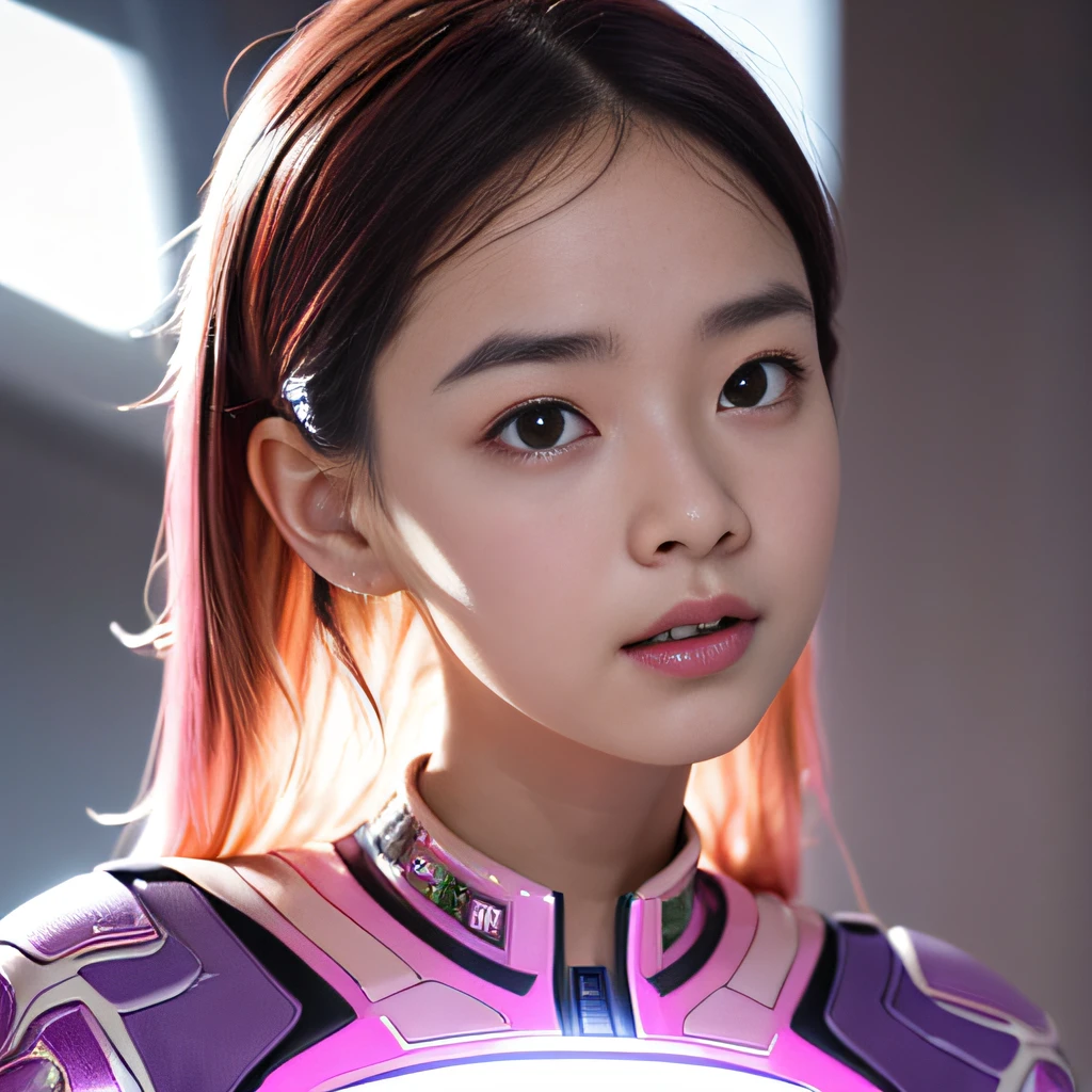 A close up of a woman in a pink and purple suit - SeaArt AI