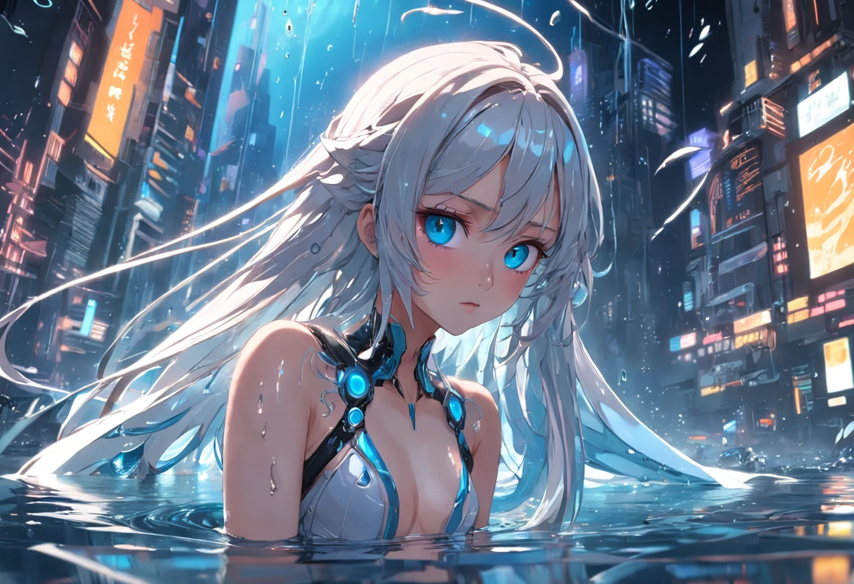 The best quality, high resolution, detailed 8k CG, masterpiece, amazing art, fine details, high details, complex details, long hair, girly feeling, Big watery eyes ,Delicate and delicate eyes, pure desire, lovely, young and beautiful, immortal,Flying ,,light and shadow, light,Gorgeous clothes,Cyberpunk, mecha girl, mechanical body,starry sky,A massive celestial body,Mechanical wing