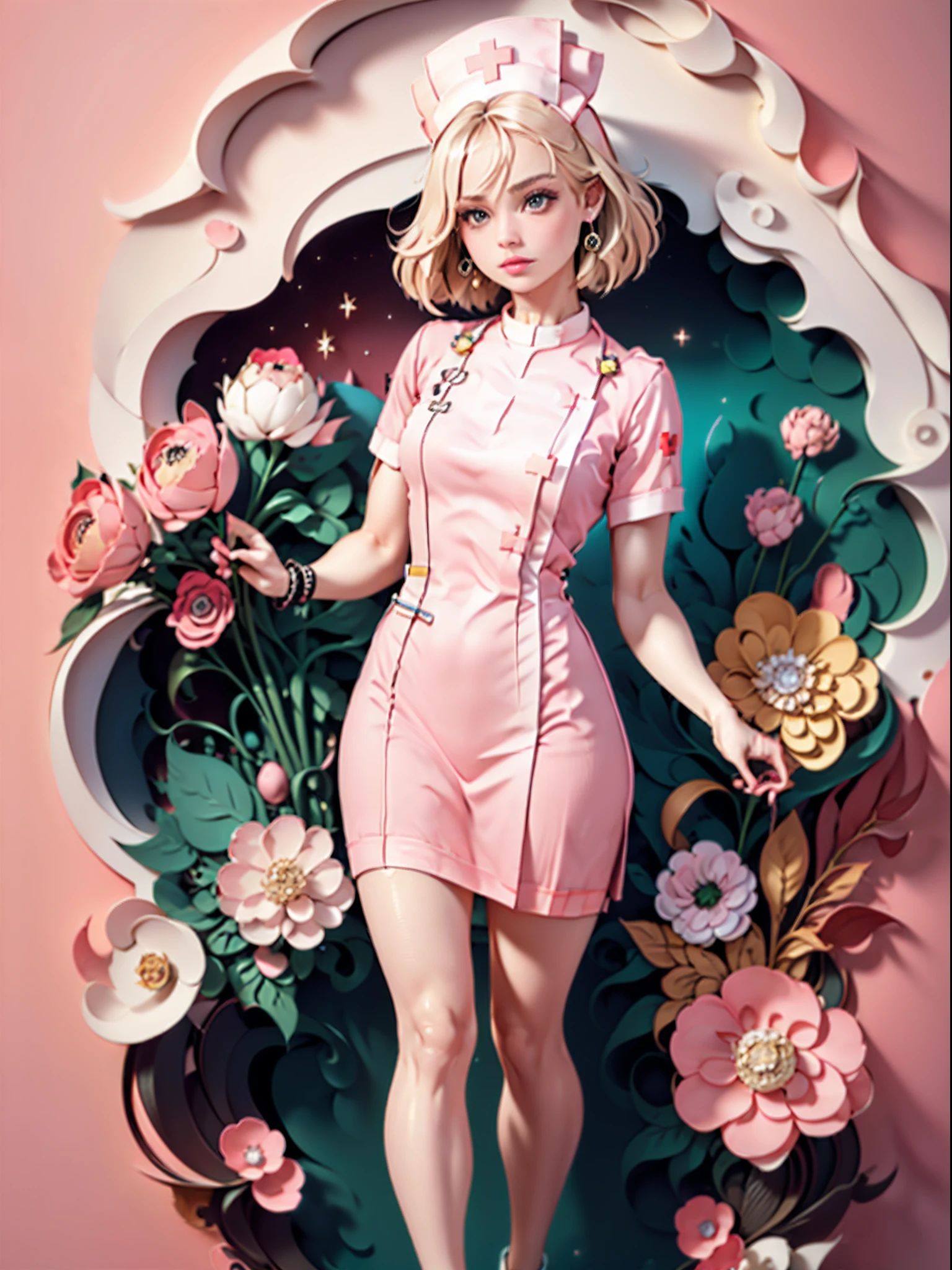 (best quality:1.15), (masterpiece:1.15), (detailed:1.15), (realistic:1.2), Ultra high resolution, high resolution, (masterpiece: 1.4), hyper-detail, 1girl, inboxDollPlaySetQuiron style, full body, no humans, doll, toy, barbie, in a gift box, character print, blonde hair, middle length hair, blight blue eyes, (((wearing a detailed pink theme nurse outfit and matching accessories:1.5))), pink sparkles, sprinkles, barbie pink color theme, beautiful female barbie, full lips, parted_lips, heavy make-up, smoky eyes, detailed eyes, pretty face,3DMM,inboxDollPlaySetQuiron style,(margot robbie),