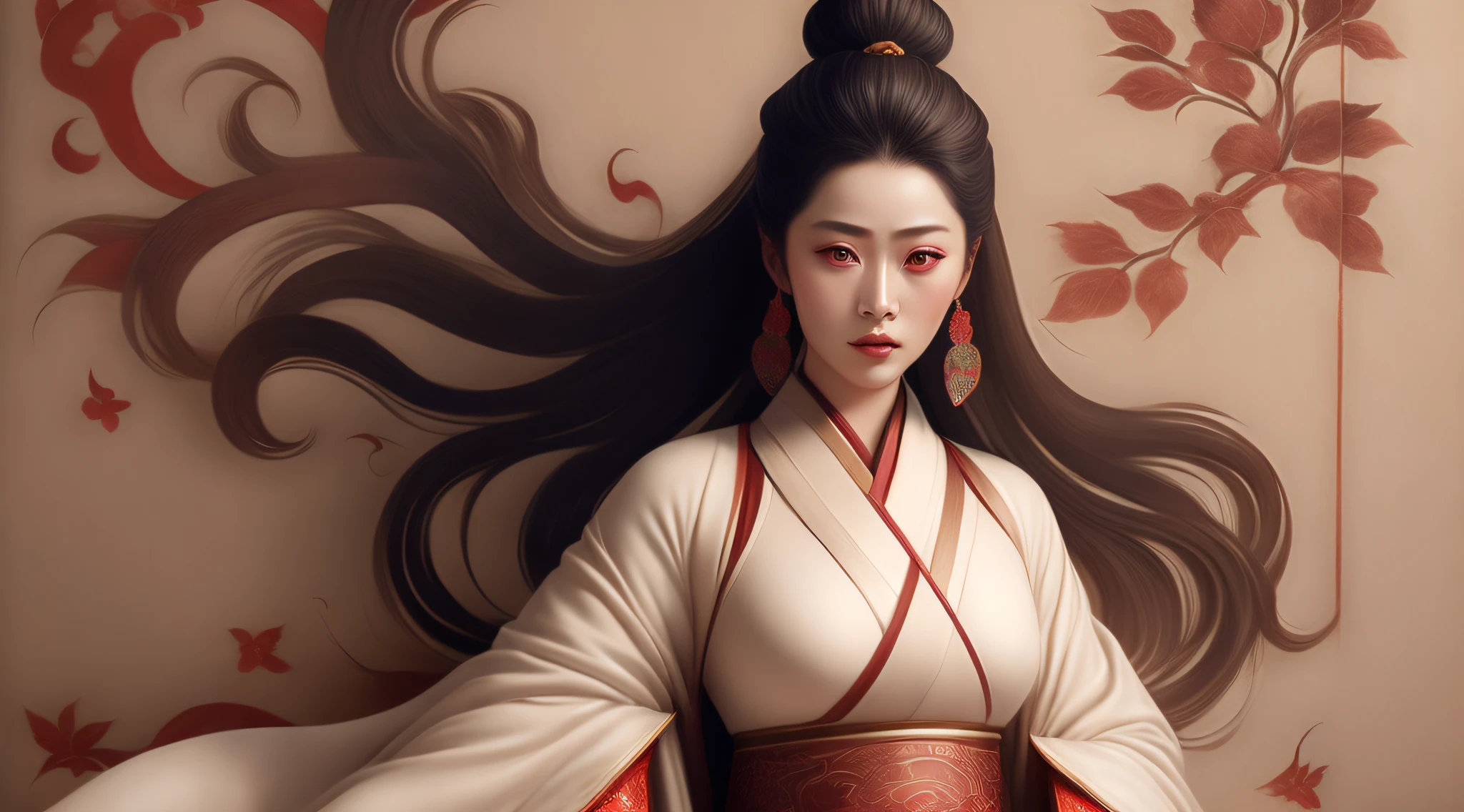 Eternal disaster,Canaan,anime woman,26 year old,Raised sexy,Hanfu,Dunhuang murals,Deep eyes,Red eyes,dark,China-style,3D,Textured skin,Ultra high quality,mito