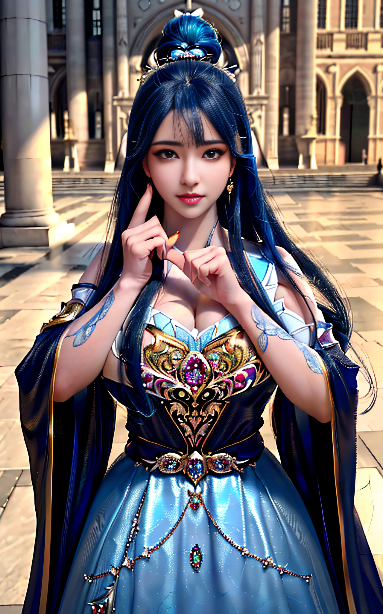 ((Realisticity: 1.2)), ((Realistic: 8K UHD)), ((The highest resolution: 8K UHD)), Hyper Detailed, Best Quality,masutepiece,hight resolution,nffsw, ((One Girl Super Detailed and Ultra Real) ) , ((beautiful queen, hyper realistic and hyper detailed)),((White skin, Beautiful, Smooth, zora々Right, hyper realistic and hyper detailed )), ((Super beautiful face, white, hyper realistic and hyper detailed ) ), Long hair, ((Ultra realistic and ultra detailed dresses)), Solo, ((Hyper realistic, ultra beautiful, Beautiful and highly detailed jewelry)), ((Super beautiful deep red and golden yellow dress, hyper realistic and hyper detailed )) , ((Her cute, Hyper realistic, Super Detail Diamond Filled Earrings)), ((Her gorgeous diamond haircut, hyper realistic and hyper detailed)), ((Hyper Pretty Upper Body, ultra beautiful, hyper realistic and hyper detailed) ), ((medium breasts: 1.1)), ((Hyper realistic, Hyper Pretty, super detailed)), ((The background of the royal palace is very majestic, hyper realistic and hyper detailed)),((Super aesthetic for hands and palms, Hyper Detailed, Hyper realistic)), ((Ultra-detailed and ultra-realistic fingers and nails)), ((Hyper Pretty Fingernails, HyperVivid, Hyper Detailed, Hyper realistic)), ((Thumb, , ring finger, Little finger hypervivid, Hyper Pretty, Hyper Detailed, Hyper realistic)),
((Super beautiful finger, Hyper Detailed, And ultra-real)), ((Not overweight、Not too thin posture, Hyper realistic, Hyper Detail)), ((Hyper Pretty, Hyper Pretty, Ultra-realistic and ultra-detailed hair van)), ((Hyper Pretty , Ultra-realistic and ultra-detailed blue hair)), Candid, Photo, High resolution, 8K , Bokeh,