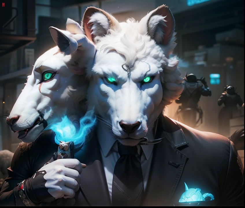 3d, lobo faminto e feroz, holding a sheep mask on his right paw, rico em detalhes, imagem corpo inteiro