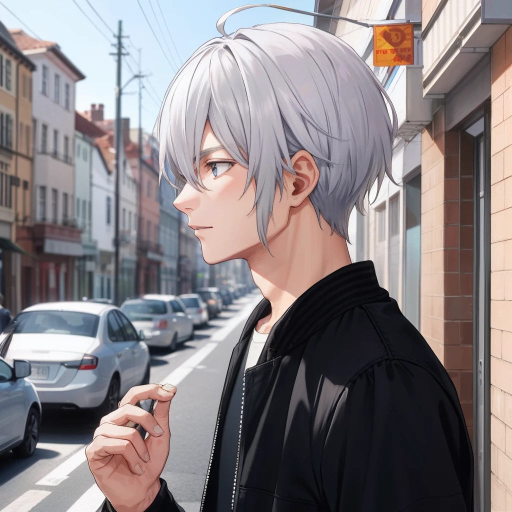 1 male in his 20s、silber hair