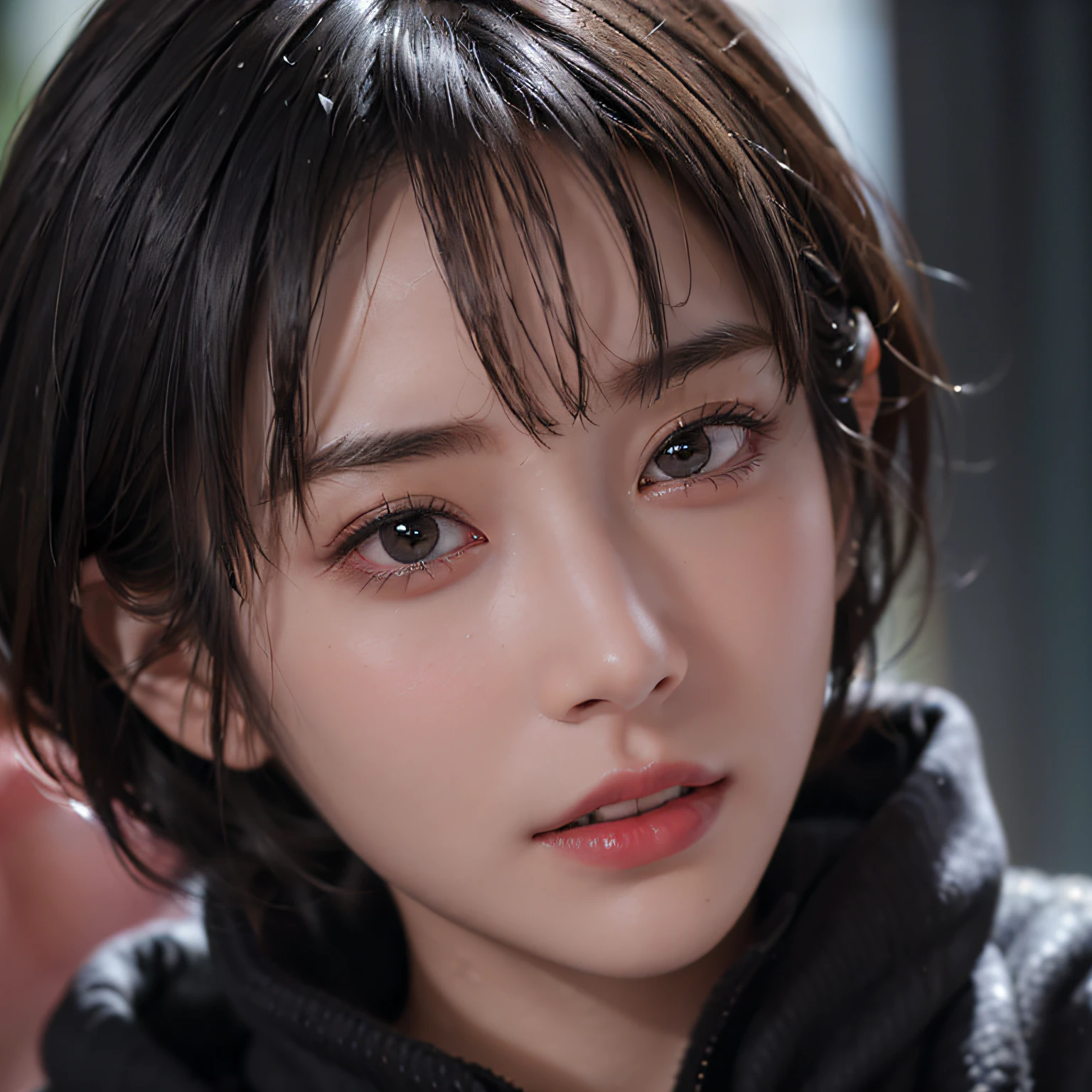 (masterpiece:1.3), (8k, photorealistic, RAW photo, best quality: 1.4), (1girl), beautiful face, (realistic face), (black hair, short hair:1.3), beautiful hairstyle, realistic eyes, beautiful detailed eyes, (realistic skin), beautiful skin, (sweater), absurdres, attractive, ultra high res, ultra realistic, highly detailed, golden ratio