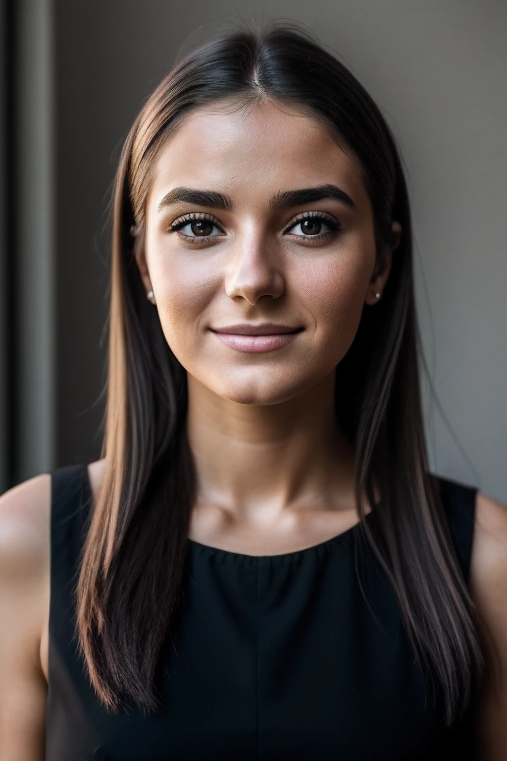 Instagram-Foto, Nahaufnahme Gesicht 1.4f, bookeh effect, Foto von 23 Y.o Chloe, blasse Haut, (smil:0.4), Harte Schatten, (10, RAW-Foto, Top quality),realistisch, Frontal, Kompliziert detailliert, Gag, wegblicken, Frauenfokus, only black dresses, Morgenhimmel, Sanfte Beleuchtung, Filmische Beleuchtung, portrait, Mit Liebe, beauty,