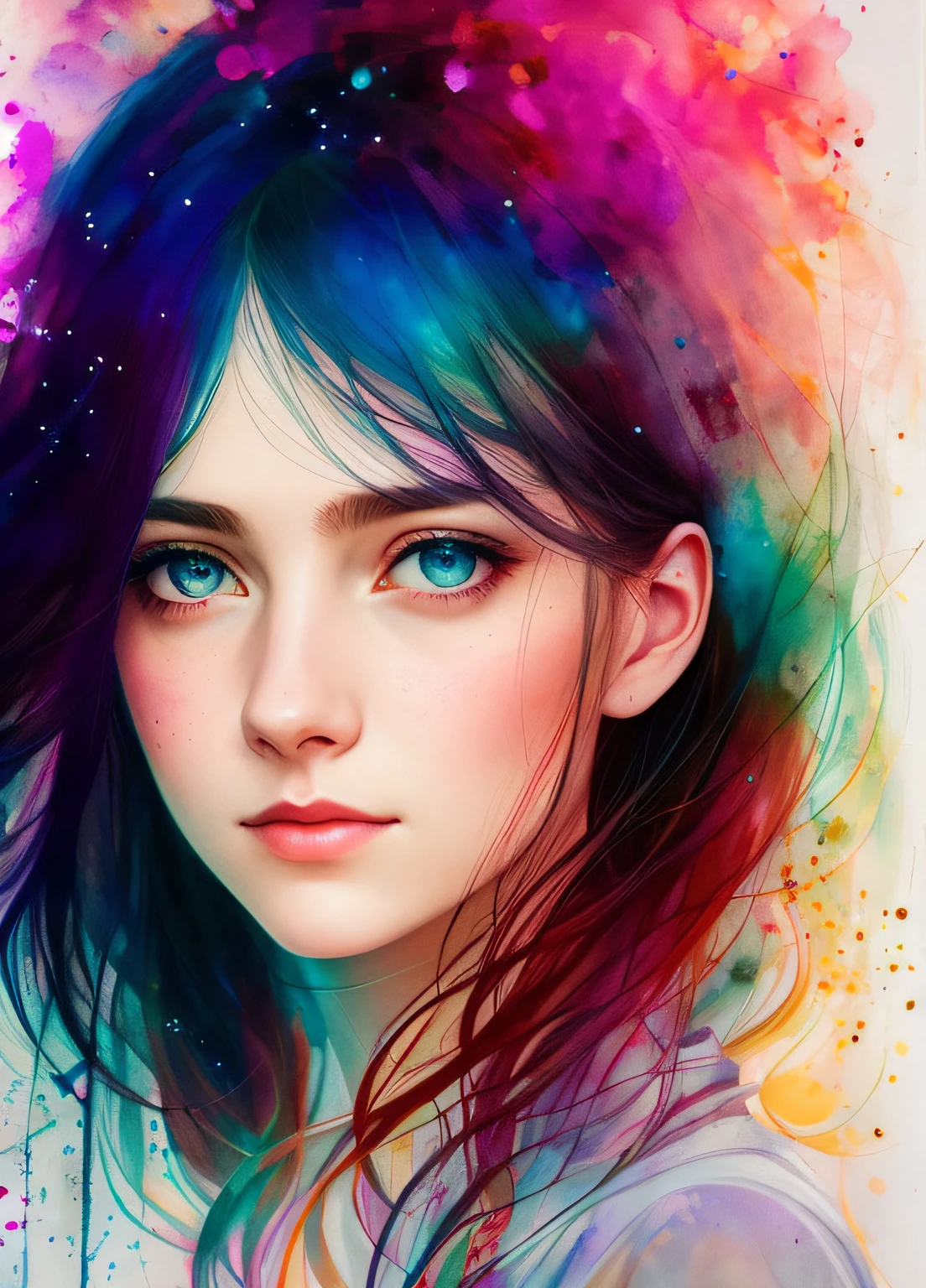 woman with agnes cecile, glowing design, pastel colors, ink drops, autumn lights