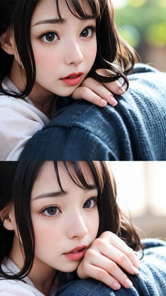 (masterpiece)、(Woman in arms with man)、embarassed face、Cute look、(Camera Spot on Women:1,1)Men should blur、Screen Percentage Male:0.4、femele:0.6、Slightly sideways angle