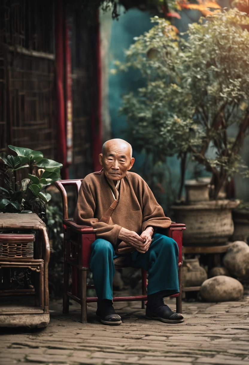 An elderly Chinese man sitting in a chair