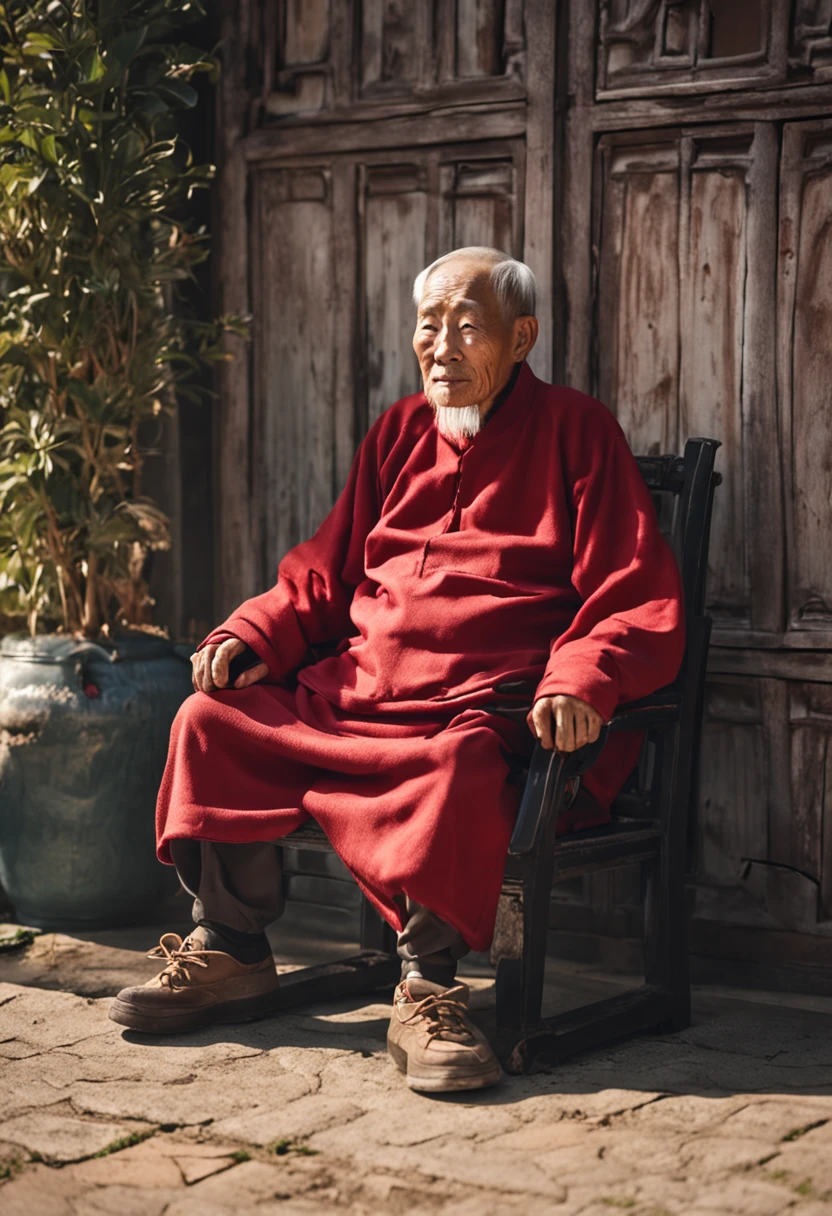 An elderly Chinese man sitting in a chair