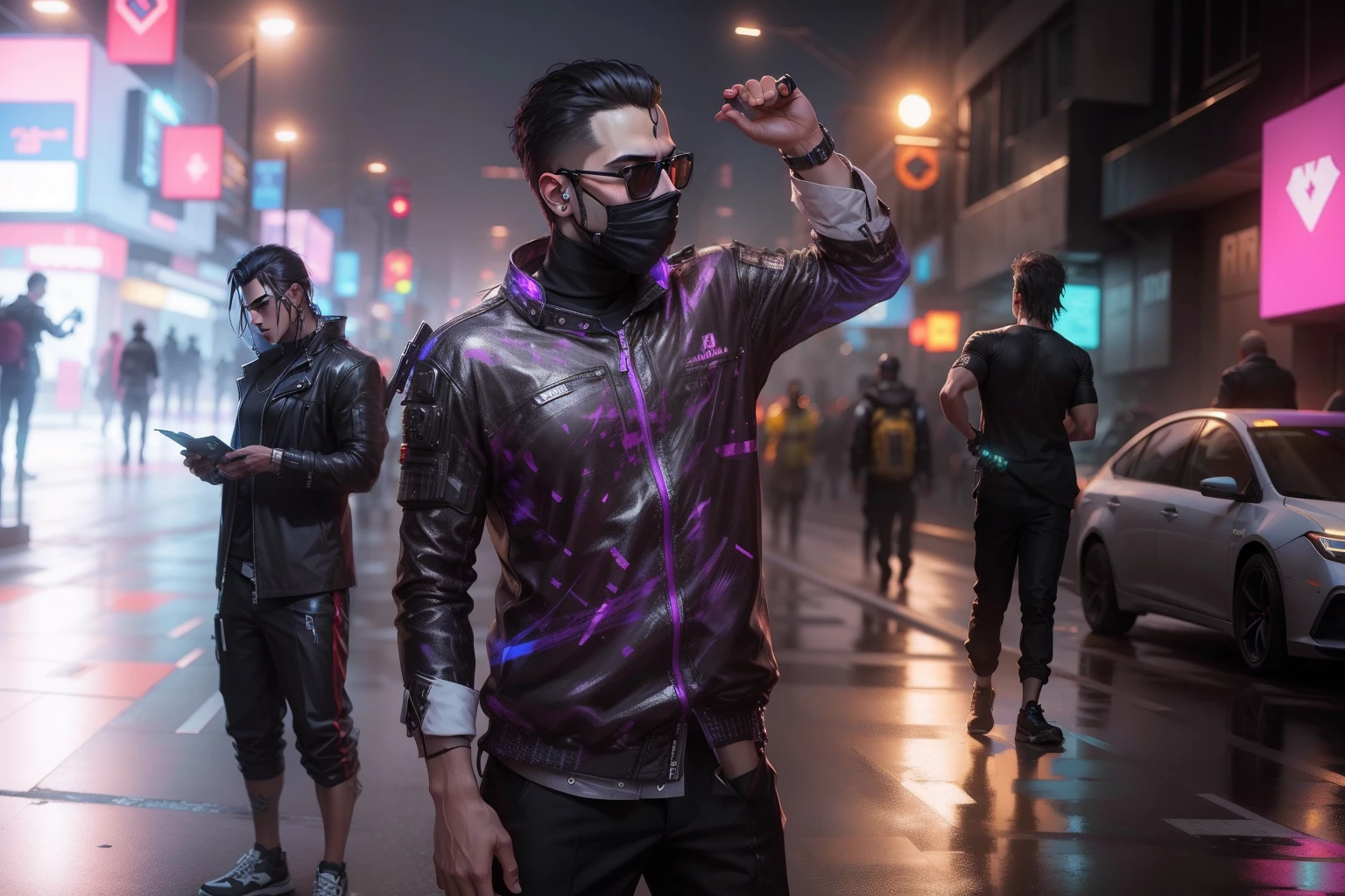 Change background cyberpunk handsome boy, realistic face,
