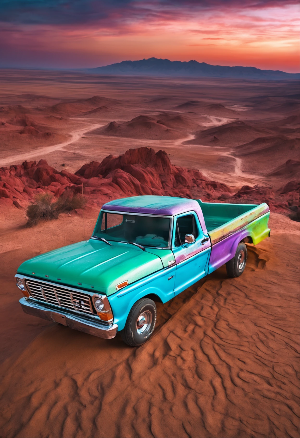 camionete ford colorida no deserto 4k