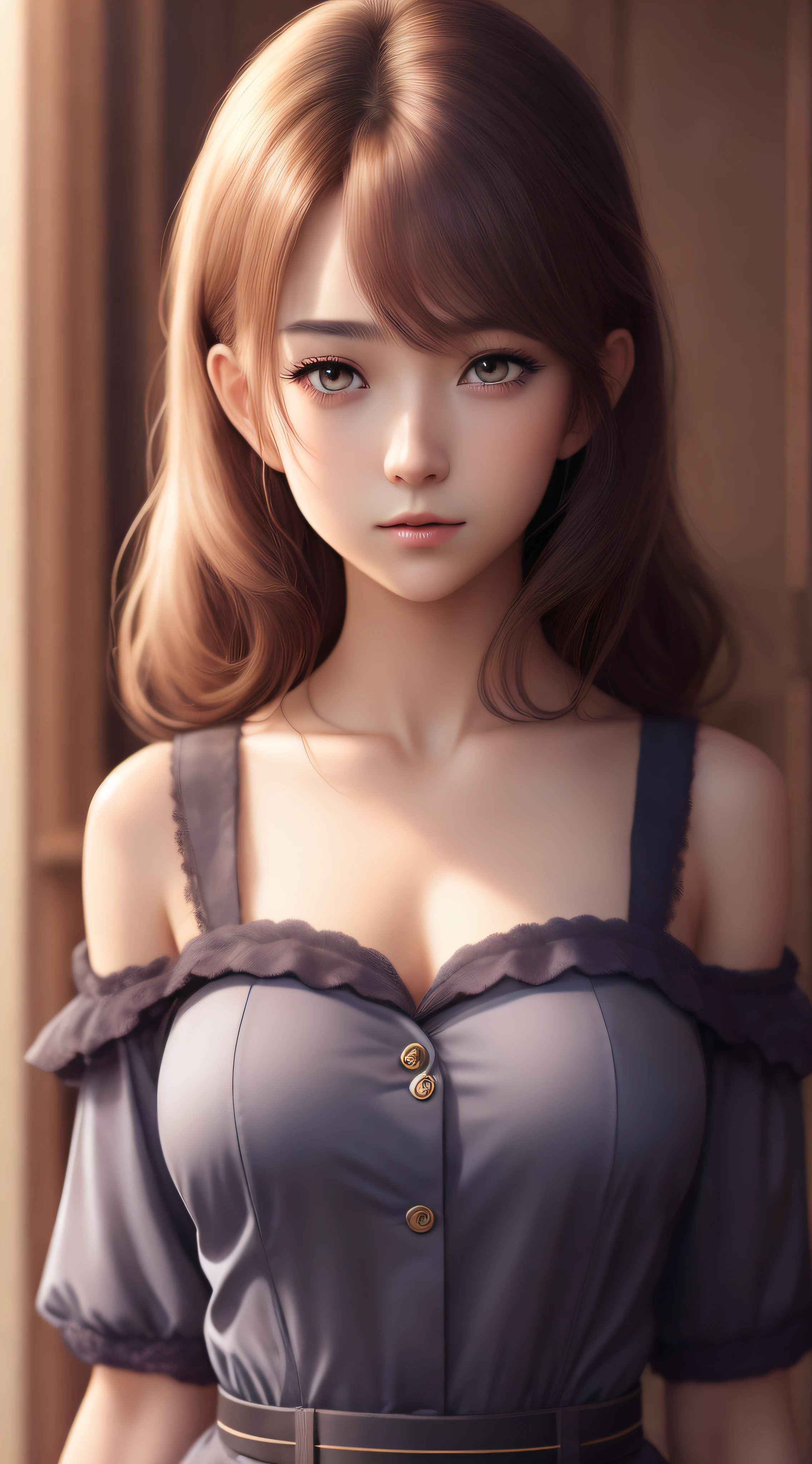 Best quality,masterpiece,ultra high res,(photorealistic:1.4),anime girl,shoulder,charming,Looking at the camera