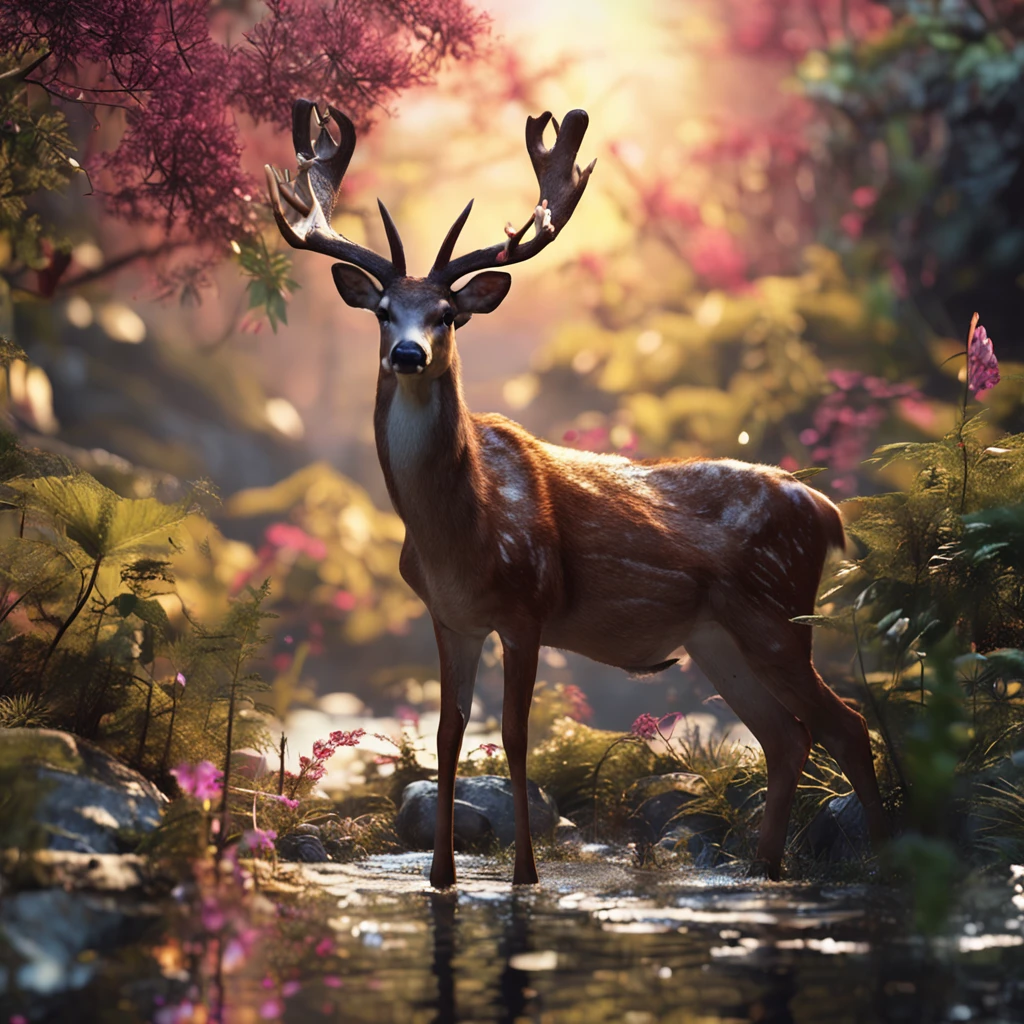 Best quality, Masterpiece, 超高分辨率, (photograph realistic:1.4), Dream-like,fusionart, ln the forest,Humanoid deer,Elf style ,a sense of atmosphere